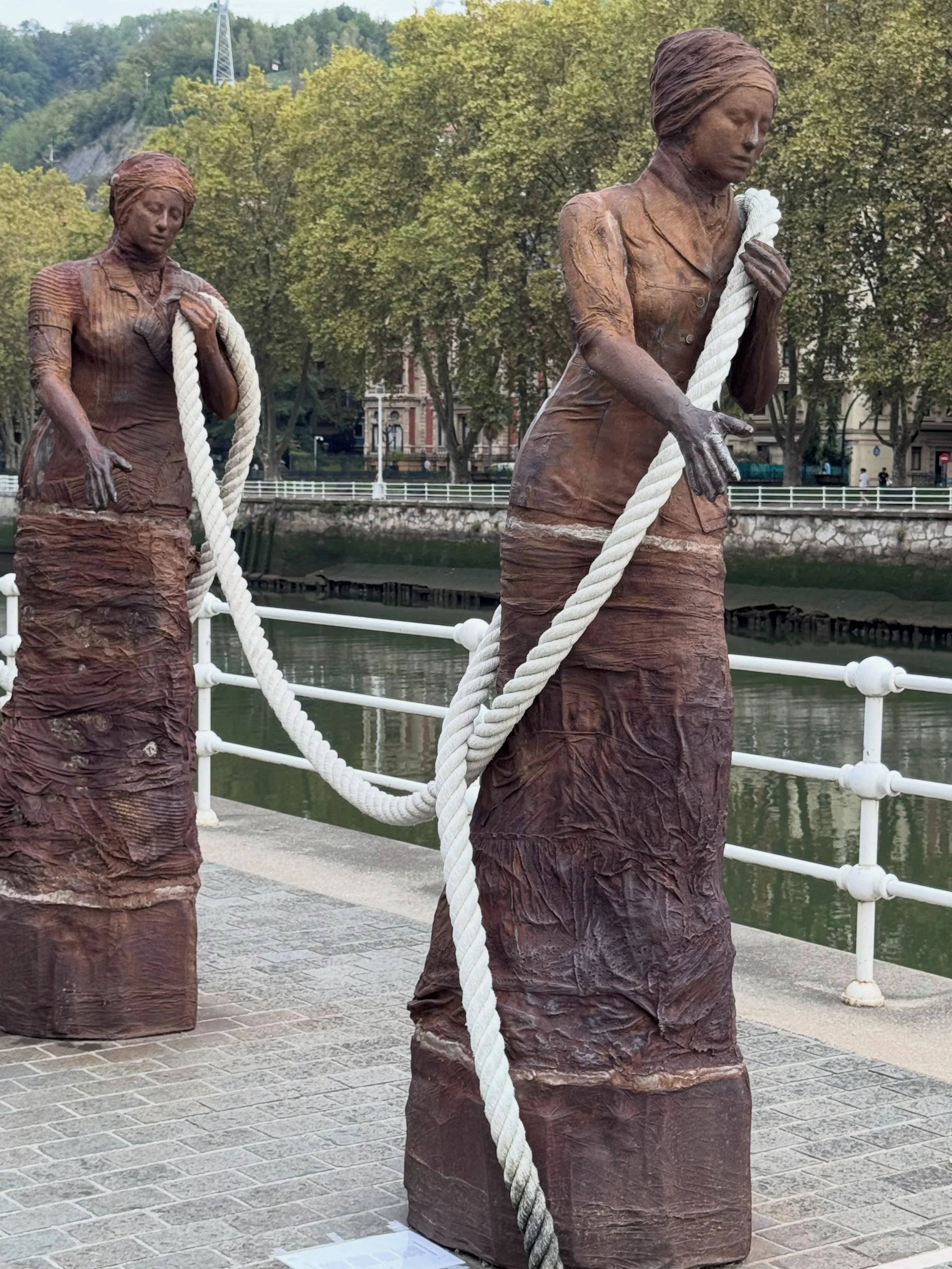 Some public art from Bilbao. The first has the most troubling history. 
.
The Towing Women (*Las Sirgueras*) by Dora Salazar, which pays tribute to the women who towed vessels along the Bilbao Estuary using only a towrope and their own physical stren
