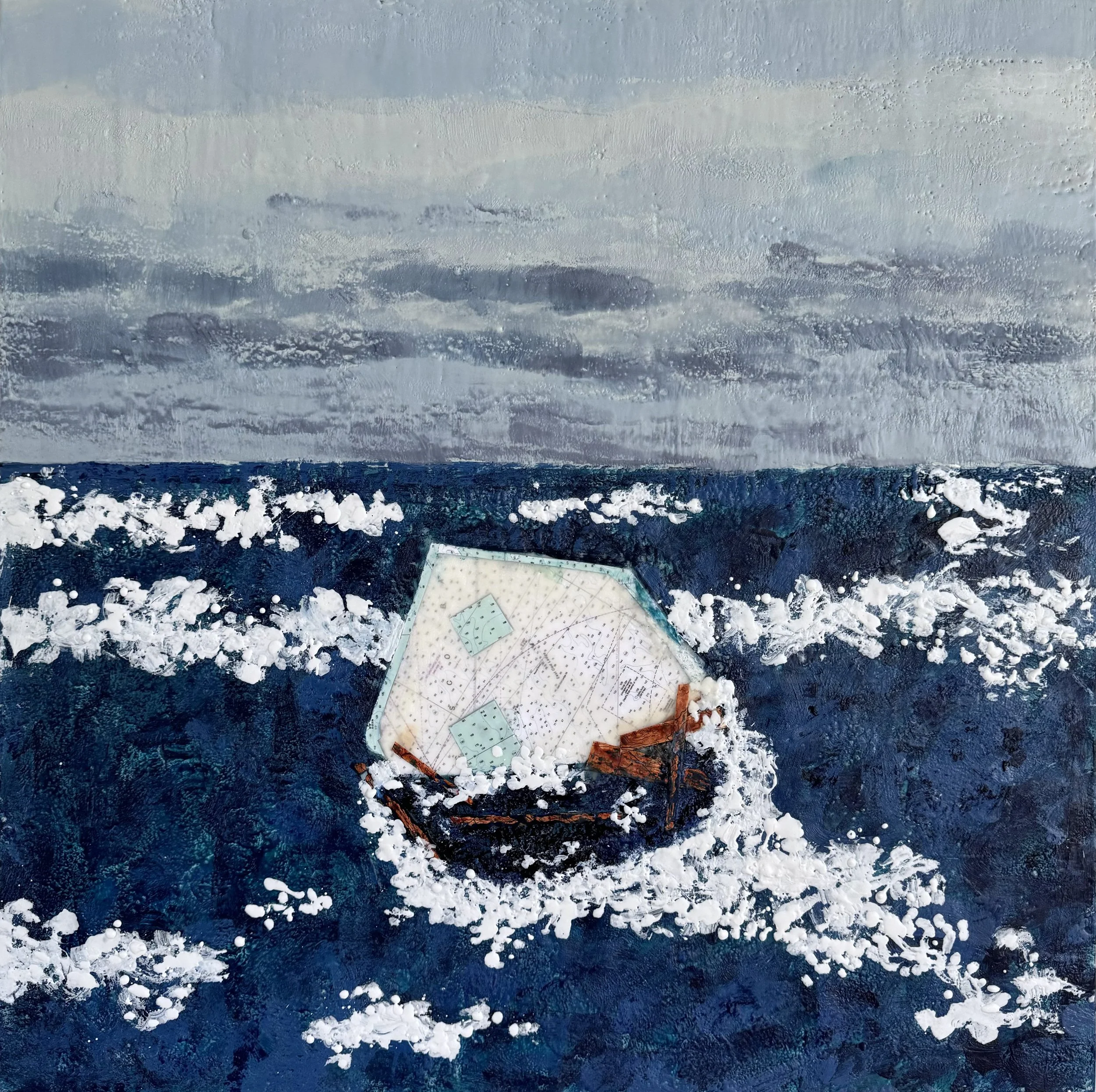 Painting of iconic fishing shacks off Willard Beach in South Portland as they were swept out to sea