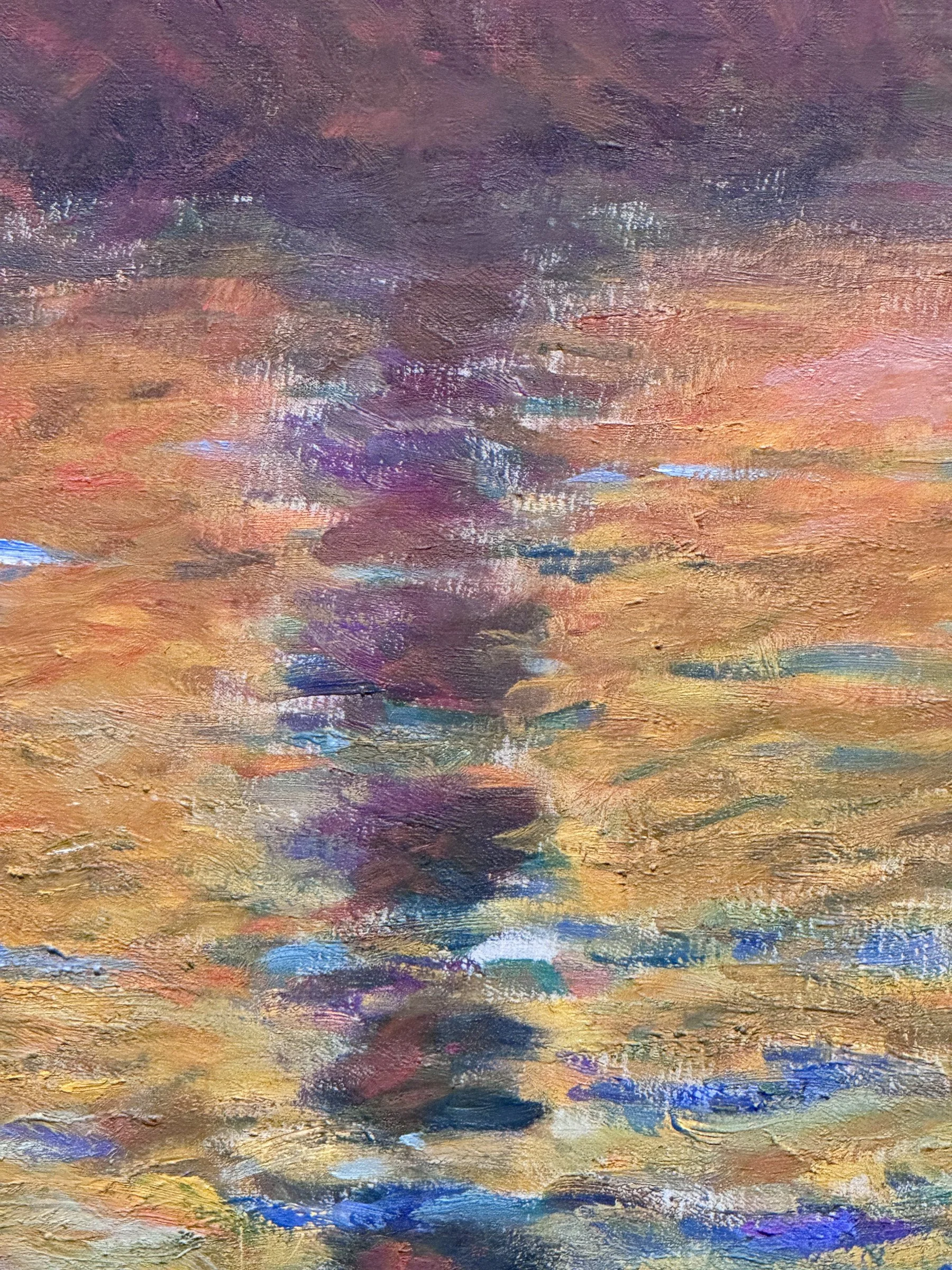 A detailed shot of a section of Monet's San Giorgio Maggiore at Dusk. The plum-colored reflections of the church contrast beautifully with the gold sky reflections.