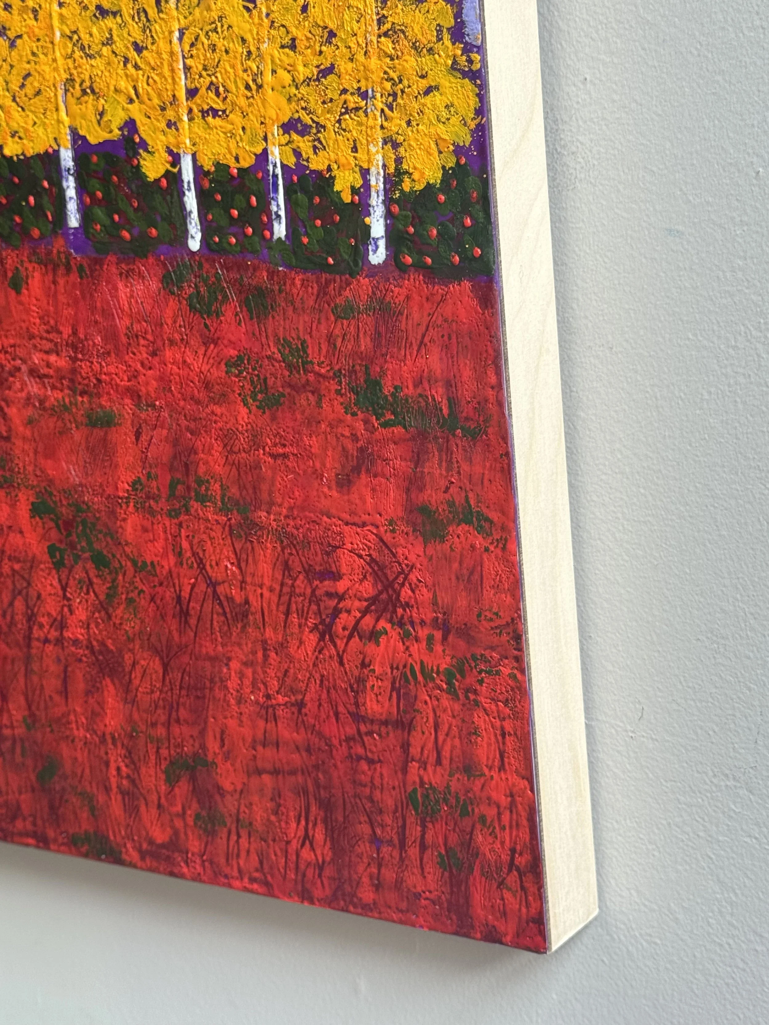 Texture closeup from autumn blueberry barrens Maine painting.
