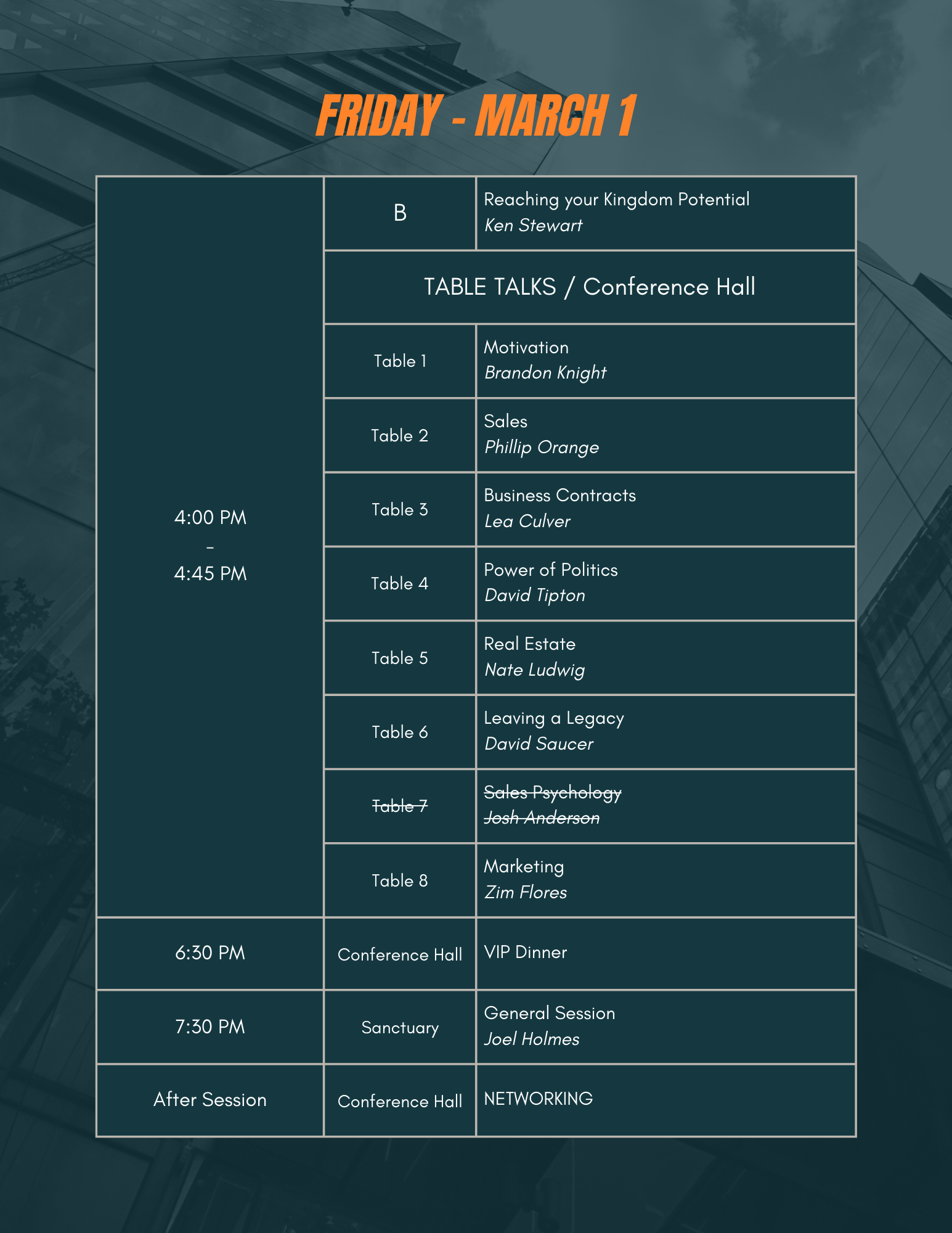 VIP Schedule THE KINGDOM WORKS