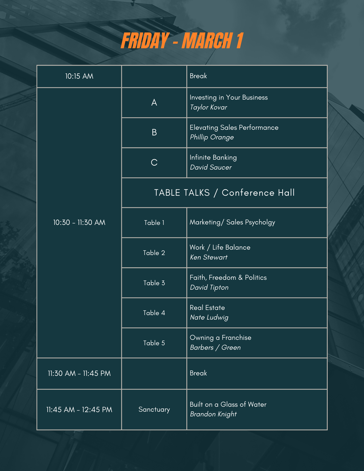 VIP Schedule THE KINGDOM WORKS VIP Schedule THE KINGDOM WORKS
