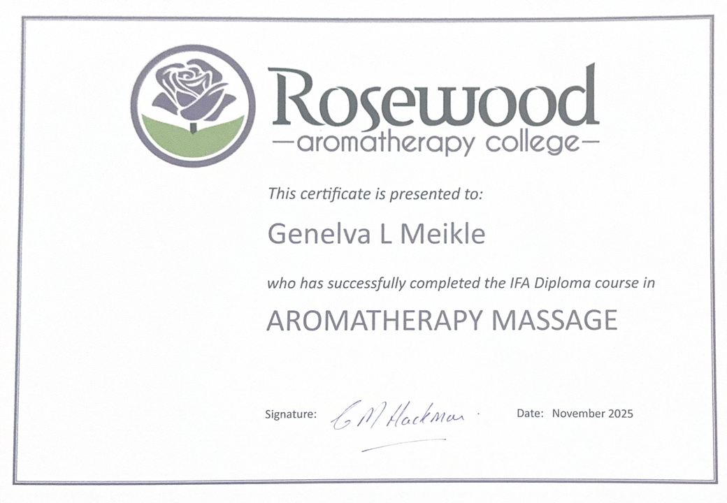 Aromatherapy massage therapist  certificate of qualification, featuring flower logo