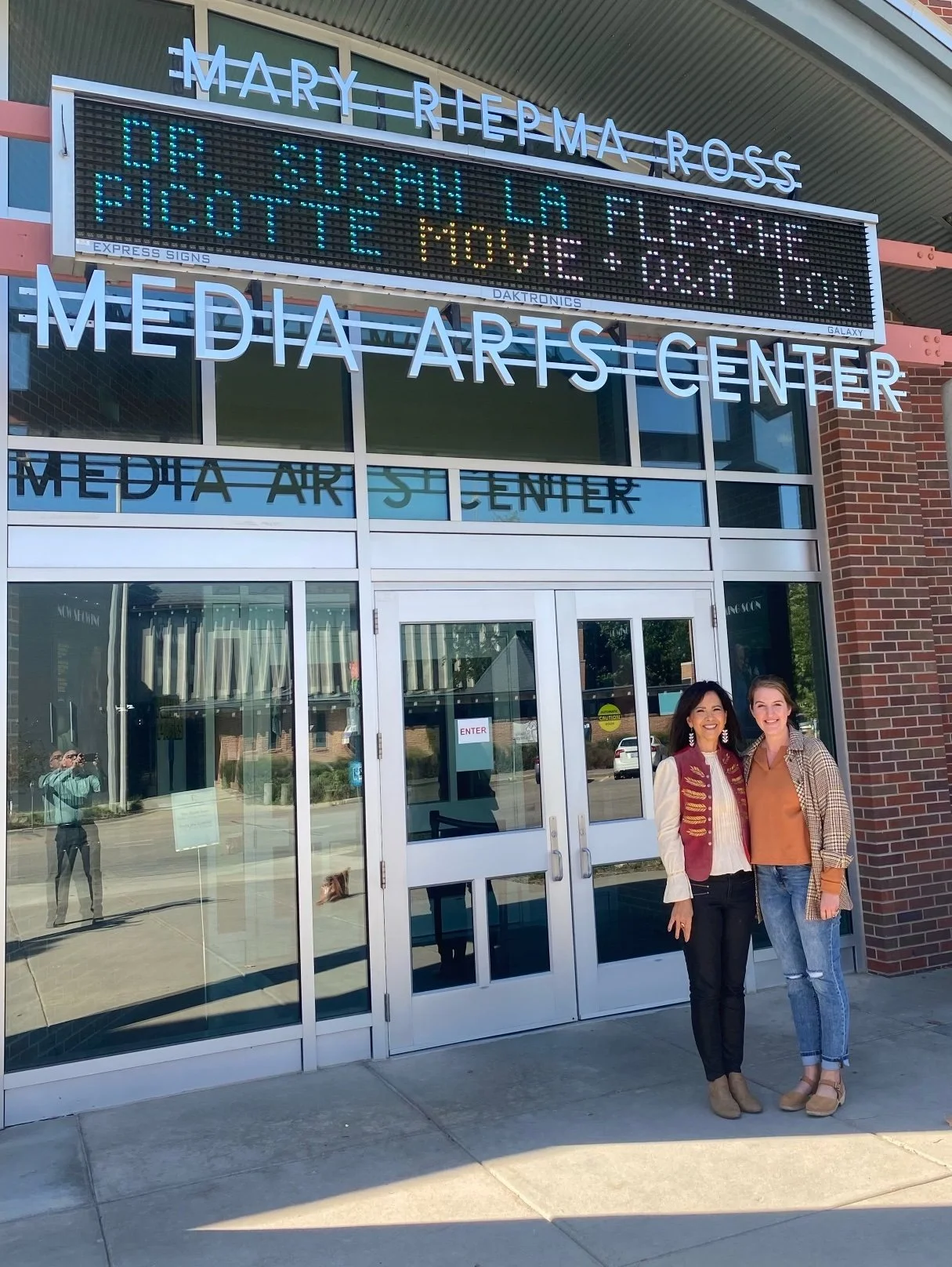 Judi gaiashkibos and Ingrid Holmquist after premiering their film "Dr. Susan La Flesche Picotte"