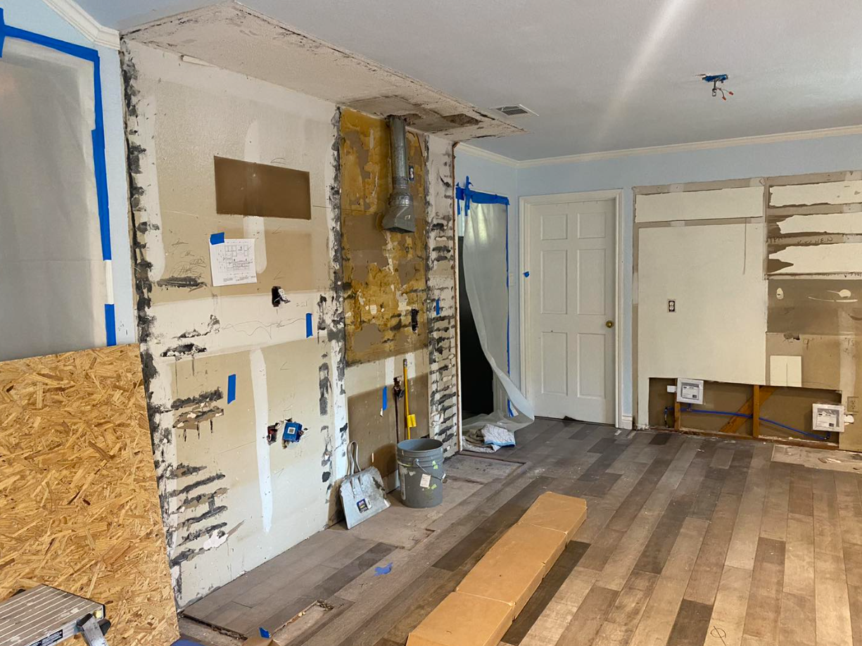 Full color image of construction - new kitchen in progress