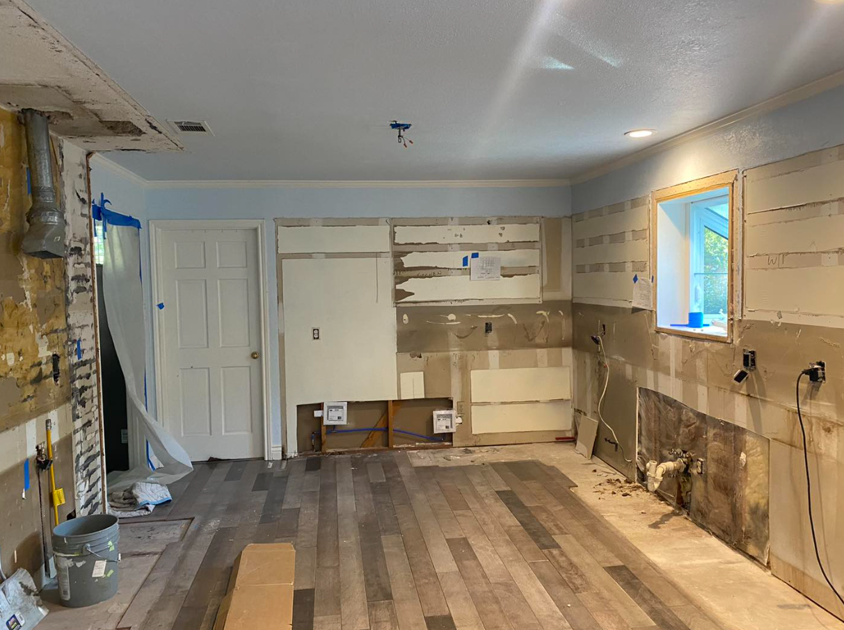 Full color image of construction - new kitchen in progress