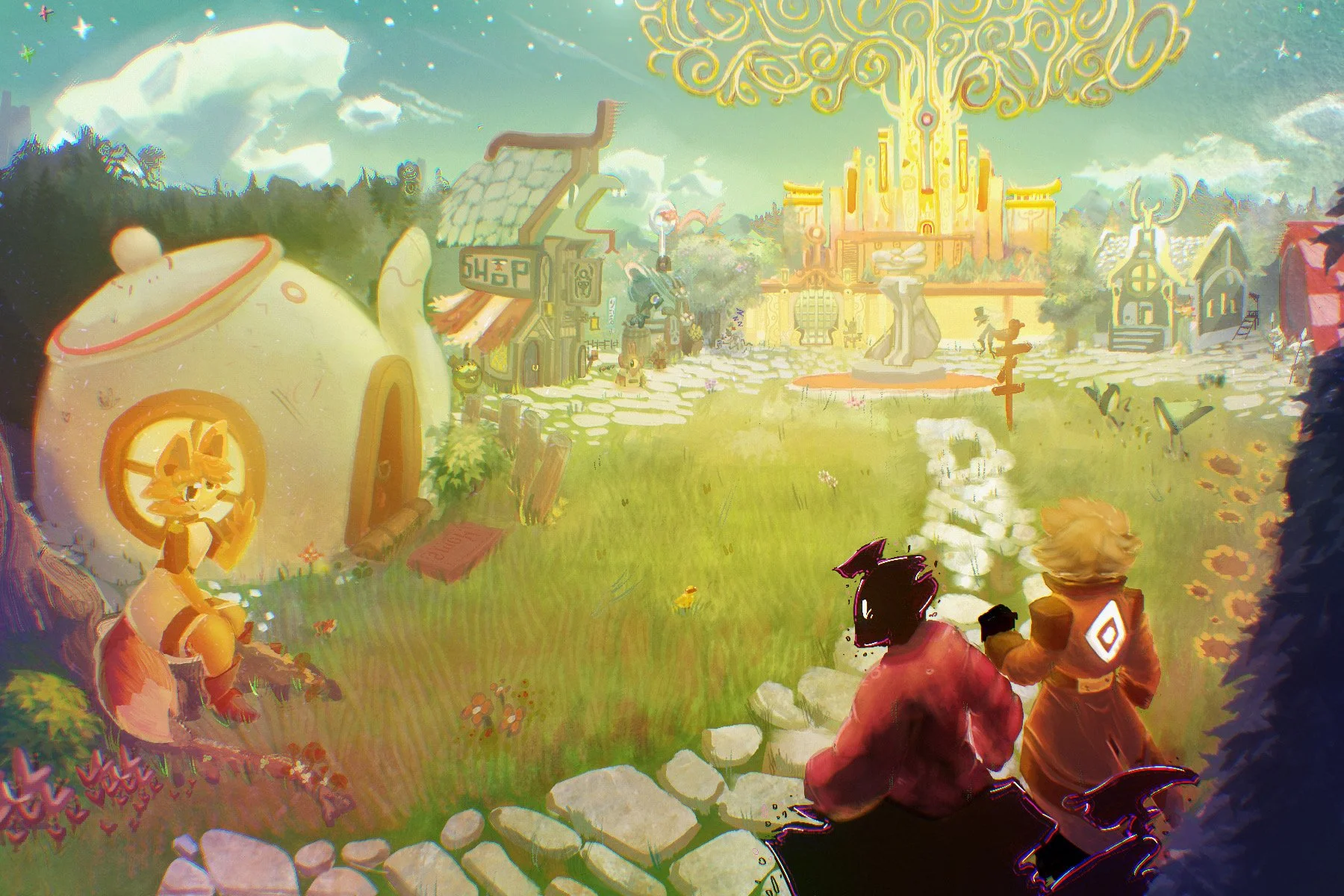 A concept art piece for the first navigatable town in Once upon a comet's gane "Ghost stories"