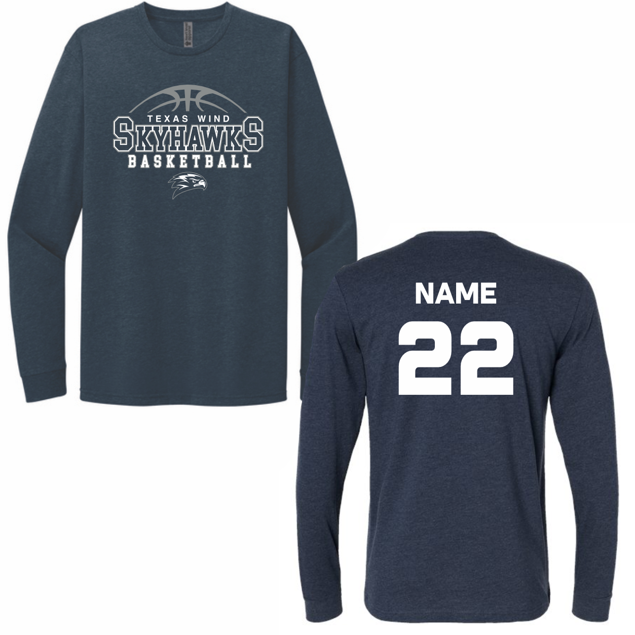 TEXAS WIND SKYHAWKS BASKETBALL - LONG SLEEVE TEE - NAME/NUMBER