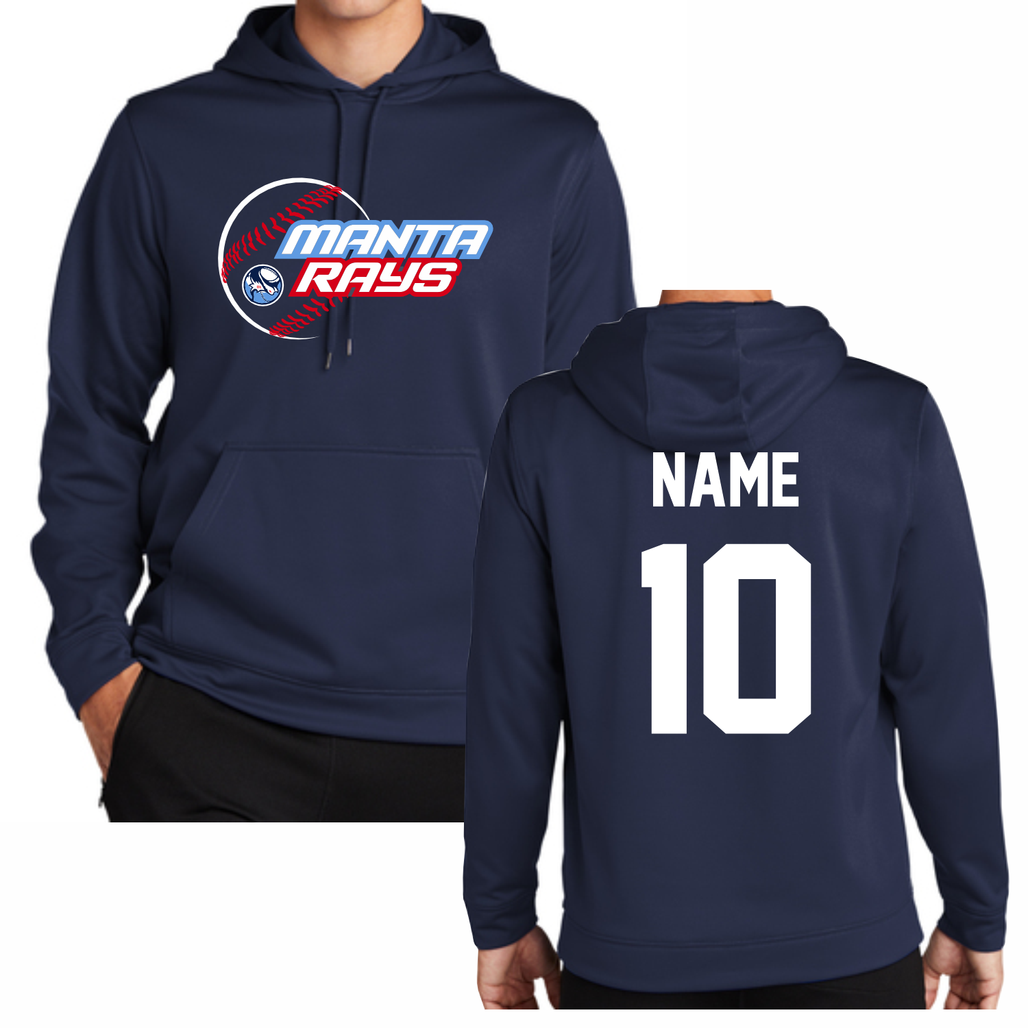 MANTA RAYS BASEBALL - DRI-FIT HOODIE - NAVY - WITH NAME/NUMBER
