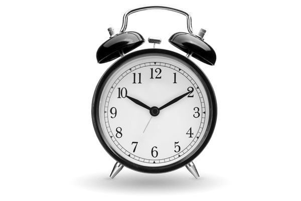 Clinical Psychologist Canberra Black classic alarm clock showing 10:09 with a white face and black numbers, set against a black background.