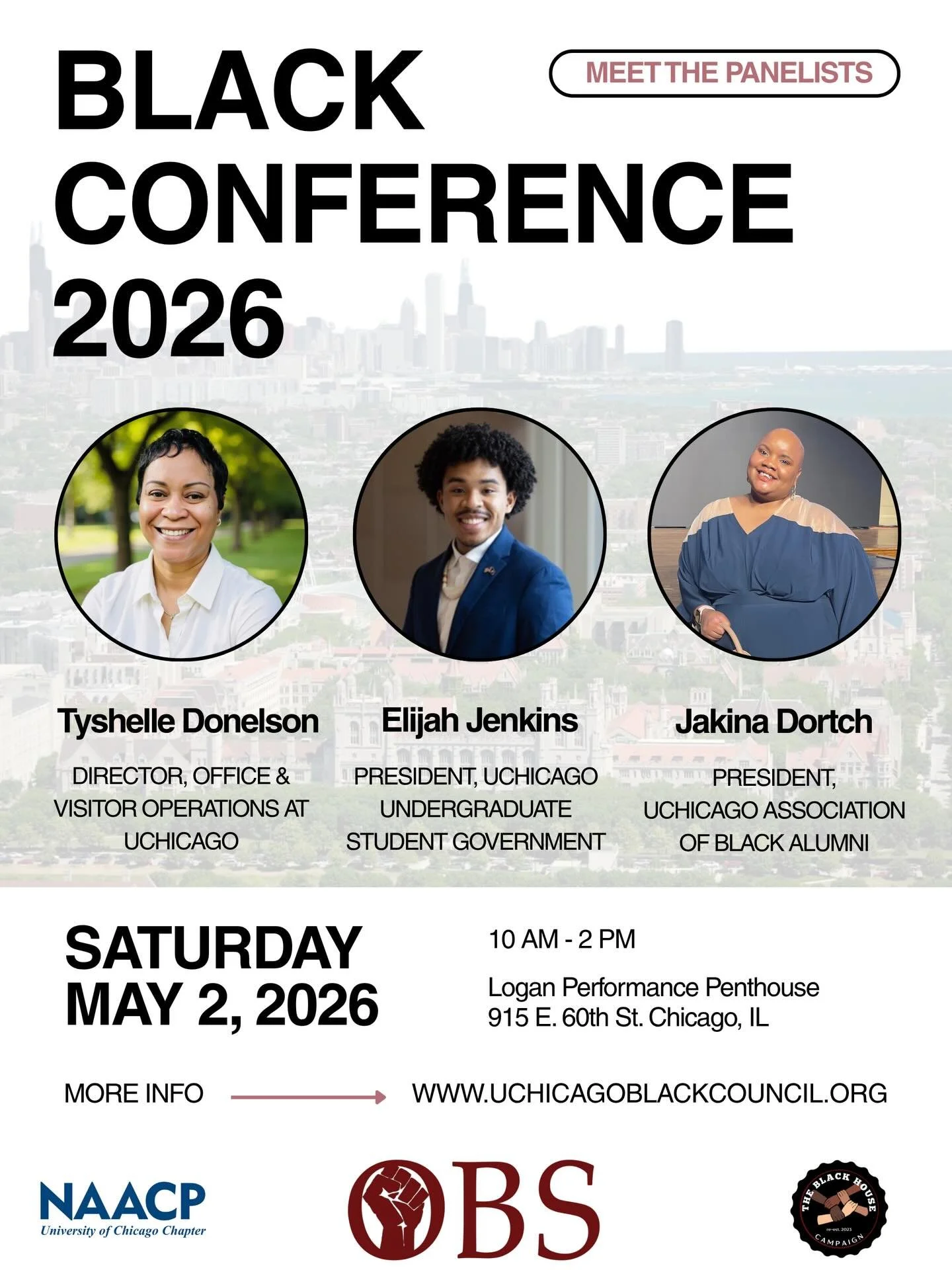 Our Panelists for Black Conference 2026!

Join us Saturday, May 2nd, 2026 in the Logan Performance Penthouse (9th floor) for our 5th Annual Black Conference. This year&rsquo;s conference will bring together students, alumni, and leaders for intergene