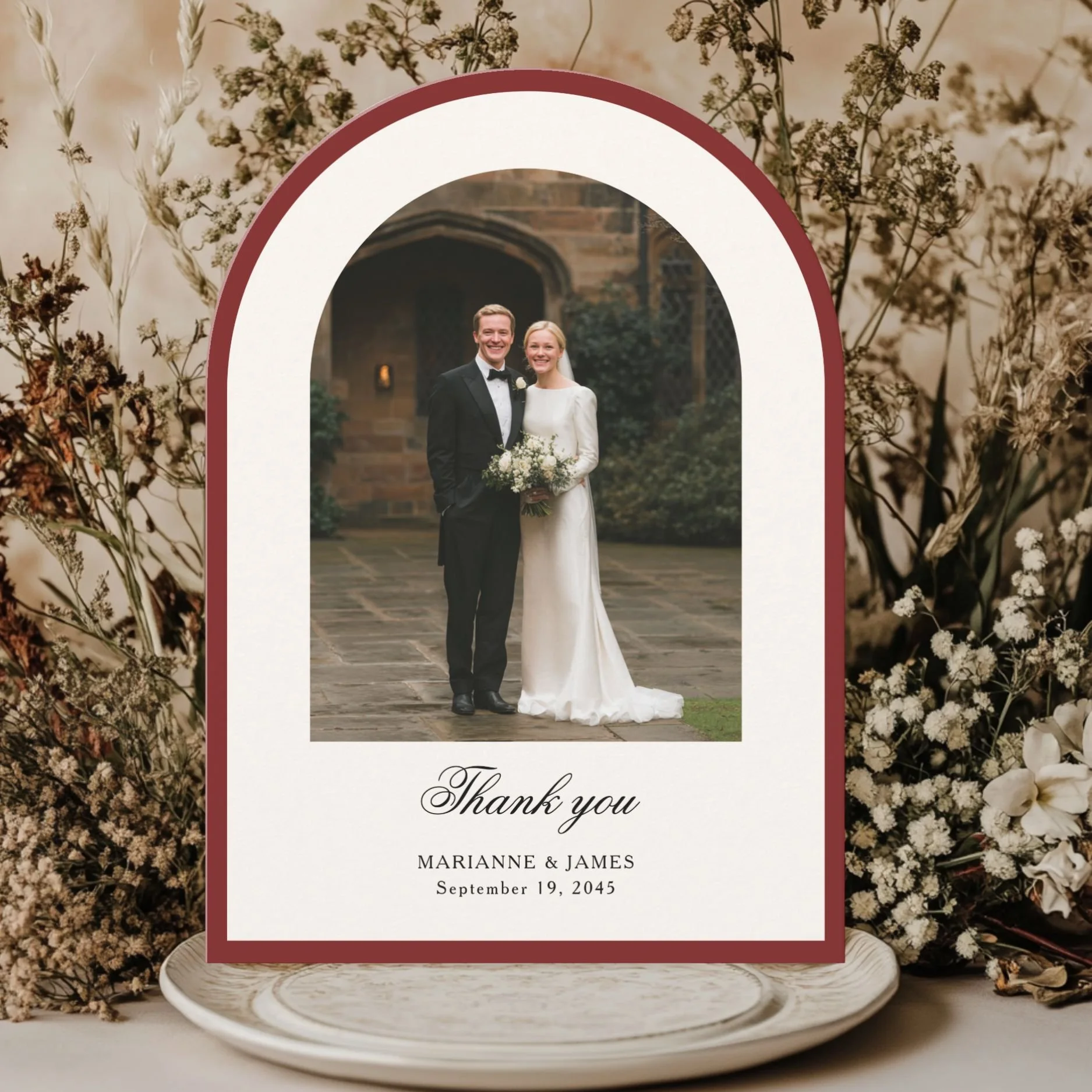 arched wedding thank you photo card red.jpg