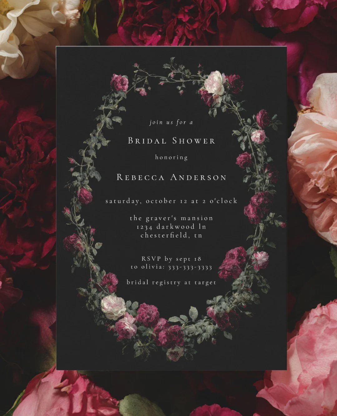 Added another dark and romantic wedding stationery design to my shop, perfect for a fall bridal shower or if you want to have a gothic inspired wedding party but you're not into bats and skulls ;)
