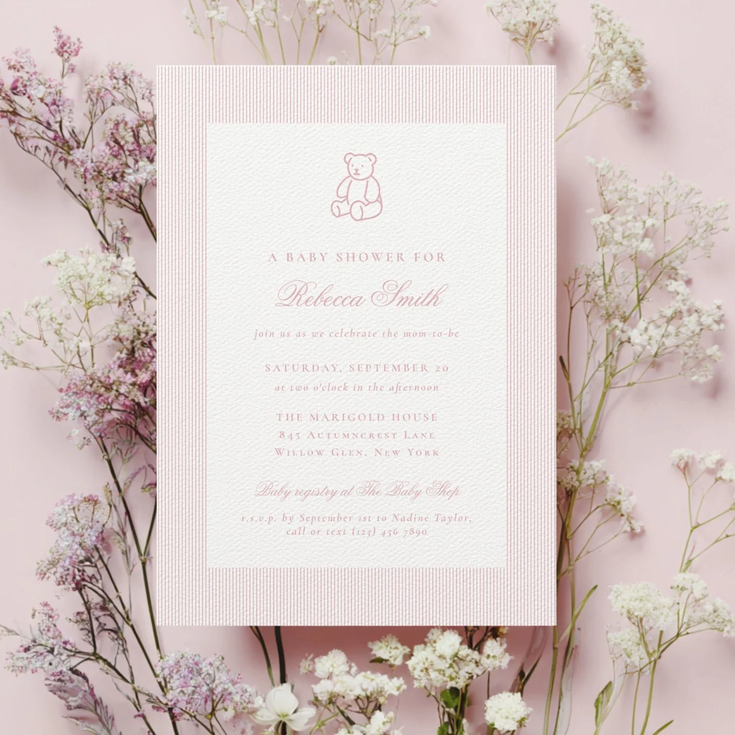 Elegant with a touch of preppy chic - this baby shower invitation design is available in 3 colorways, or use the design tool to pick out your own favorite color!