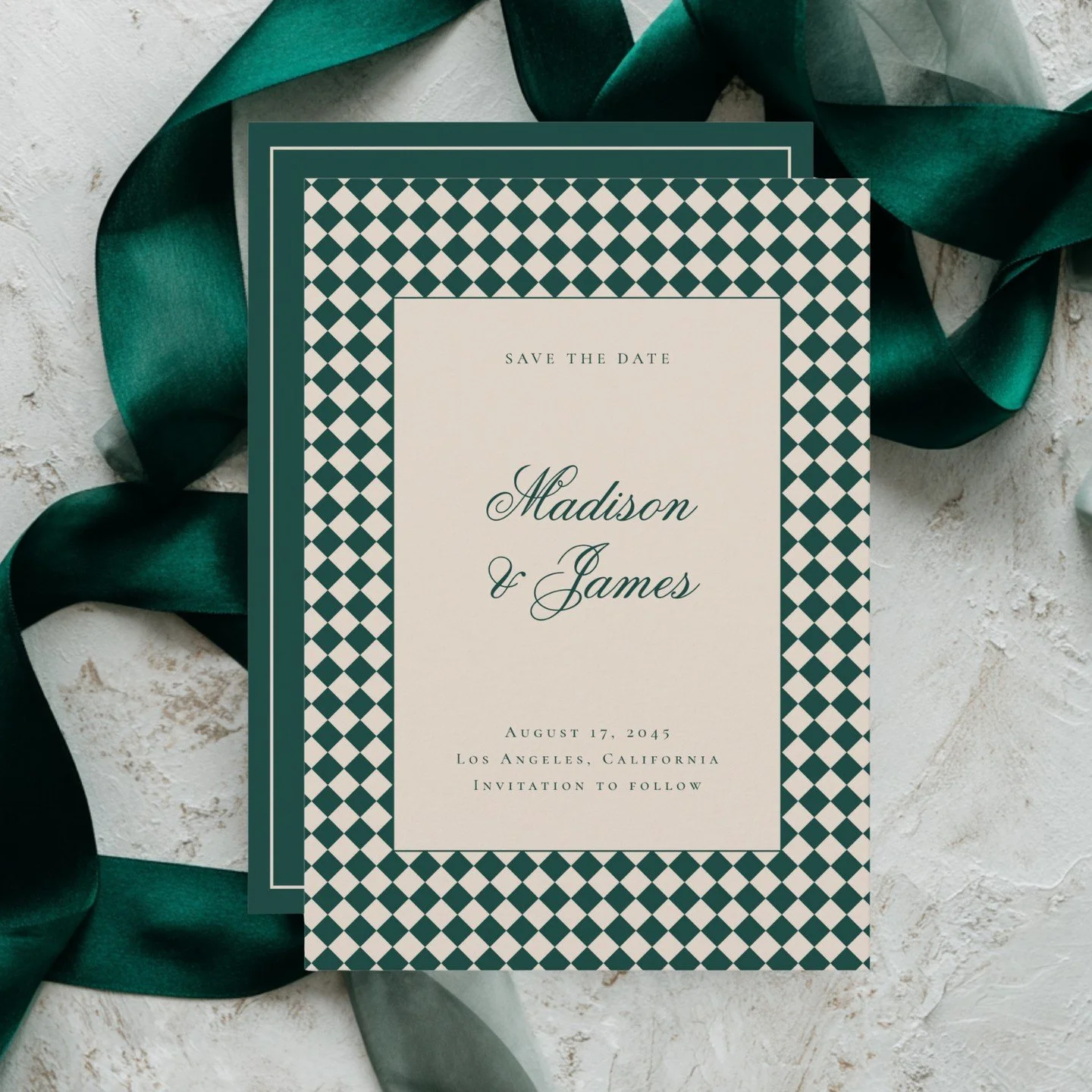 A new chic wedding save the date invitation template is up in my shop - I set it up in green and a dark red-brown but might add more colors in the future!