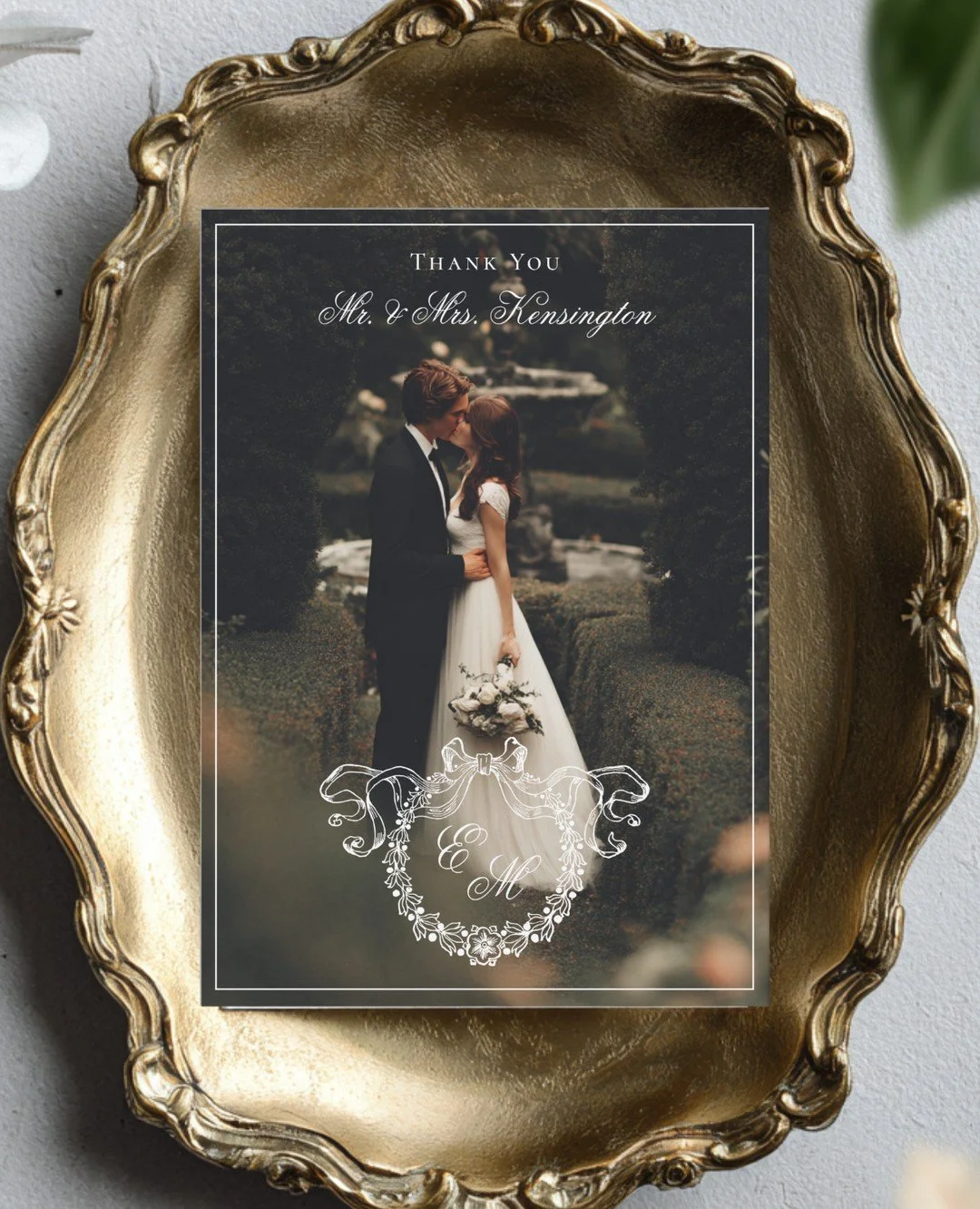 A new collection of wedding thank-you cards just launched in the shop! Choose from multiple layouts, orientations, and text styles&mdash;each design featuring a vintage wreath illustration framing your monogram in elegant calligraphy.⁠
⁠
Full wedding