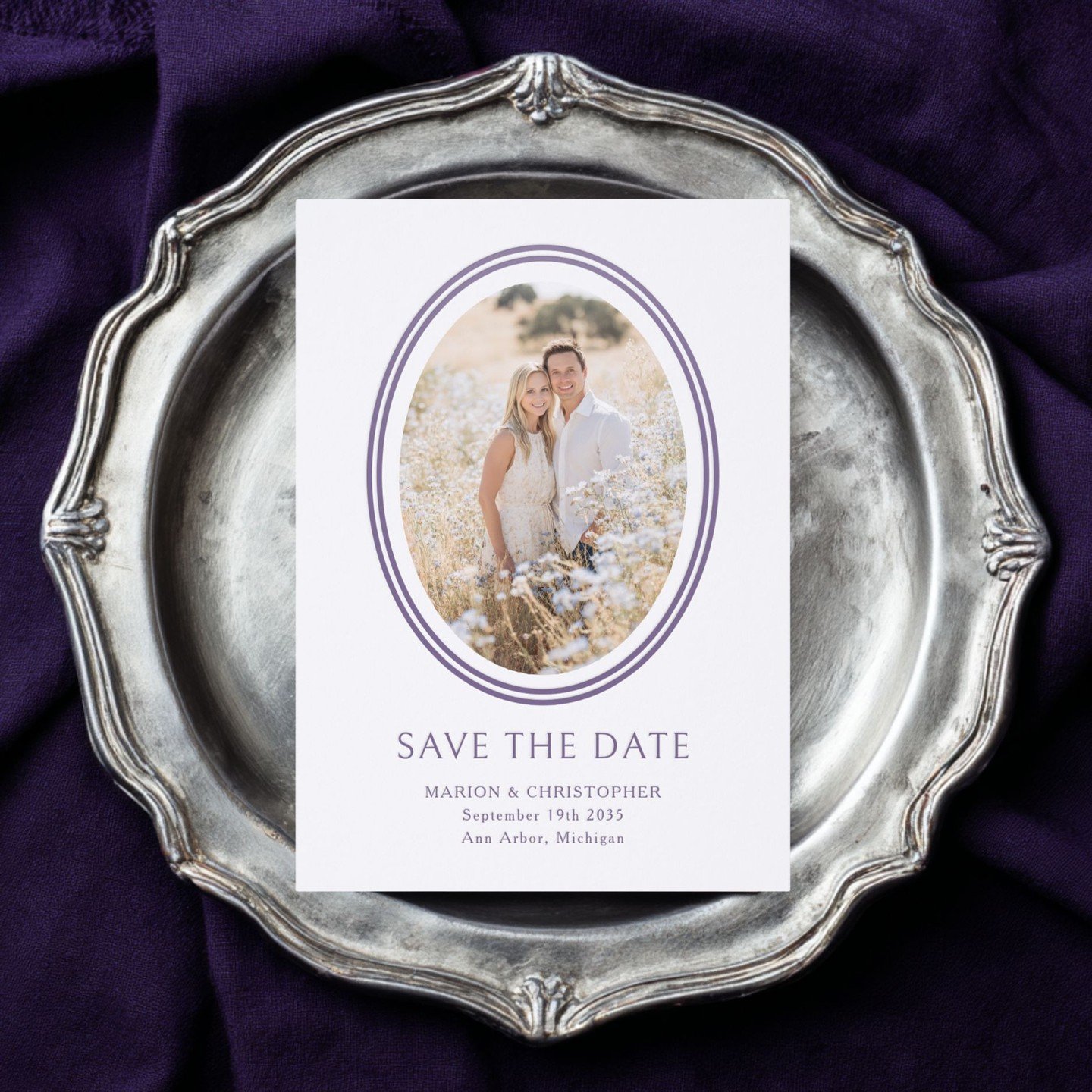 One more new letterpress design available in my store on @zazzle ✨⁠
⁠
Our Oval Frame Letterpress Save the Date features a classic oval photo layout, framed with refined letterpress borders for a beautifully tactile, heirloom feel.⁠
⁠
Customize this w