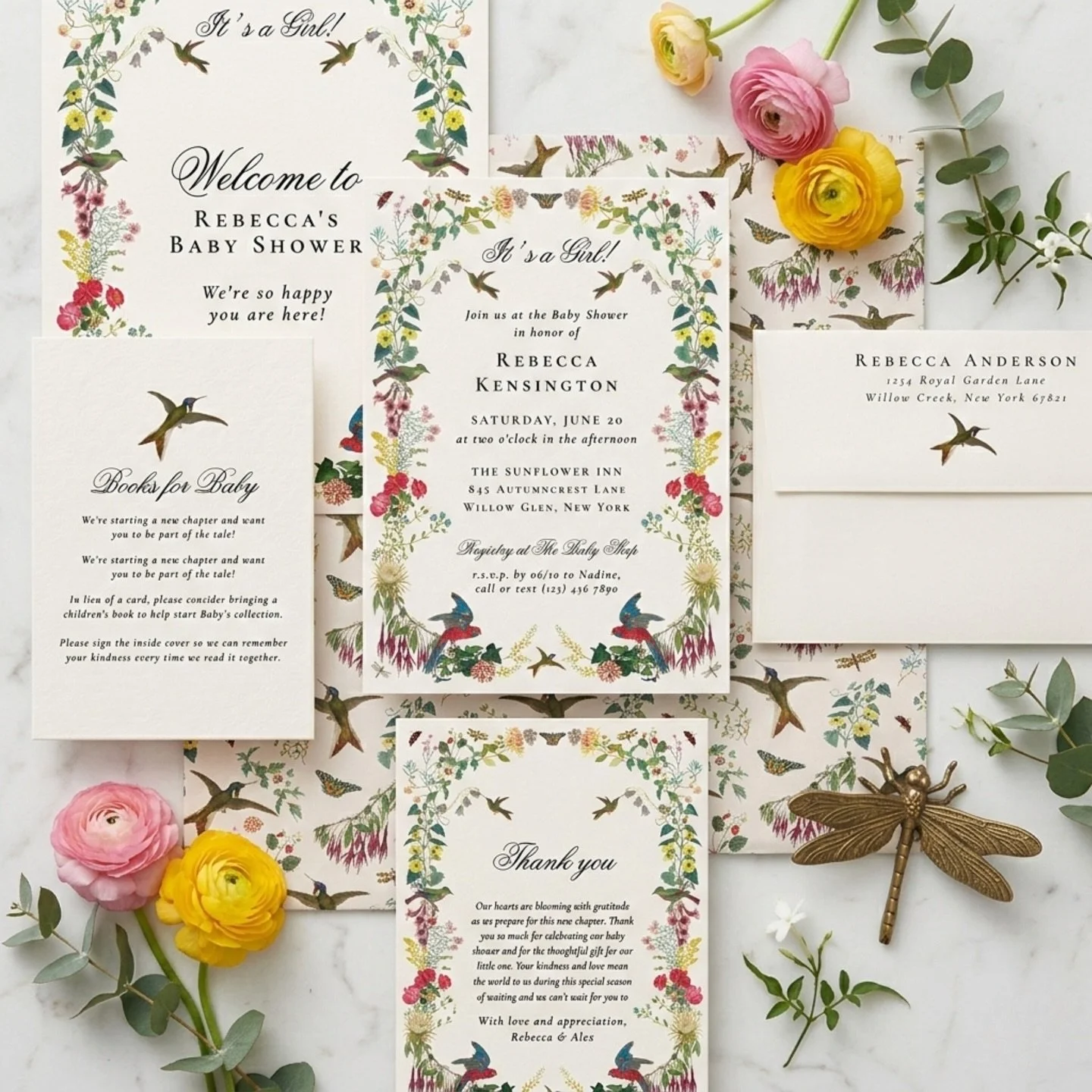 Just in time for spring and summer celebrations - a new collection is up in my @zazzle profile! Blooms, butterflies and hummingbirds set the tone for a spring or summer celebration.⁠
⁠
This one is designed with a joyful garden baby shower in mind 💐 