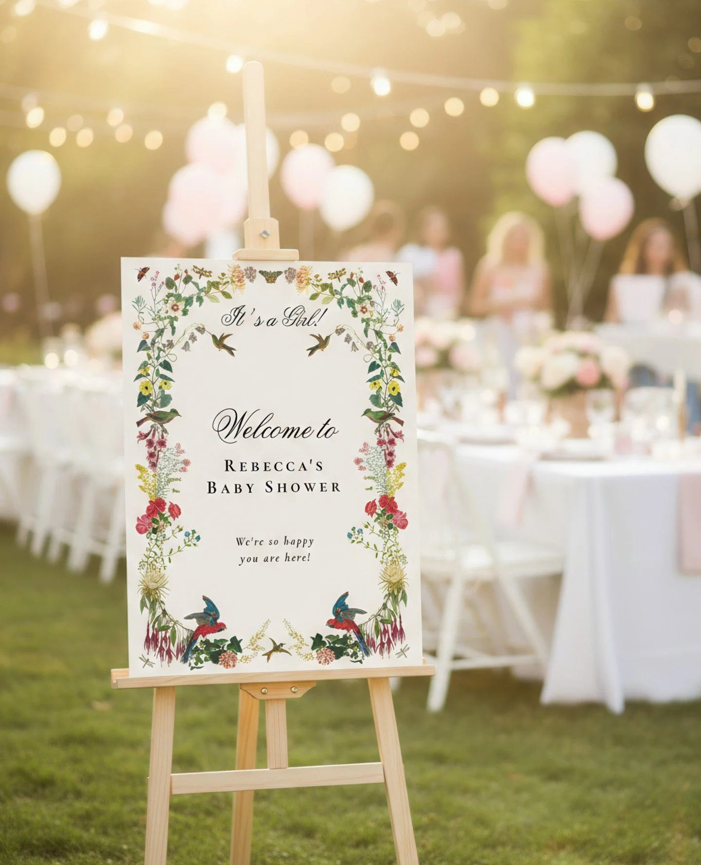Hummingbirds, butterflies and colorful blooms and flowers meet on this charming baby shower welcome sign, perfect to greet friends and family at your spring or summer baby shower 🦋⁠
⁠
#babyshower #springbabyshower #floralbabyshower #zazzle #zazzlema