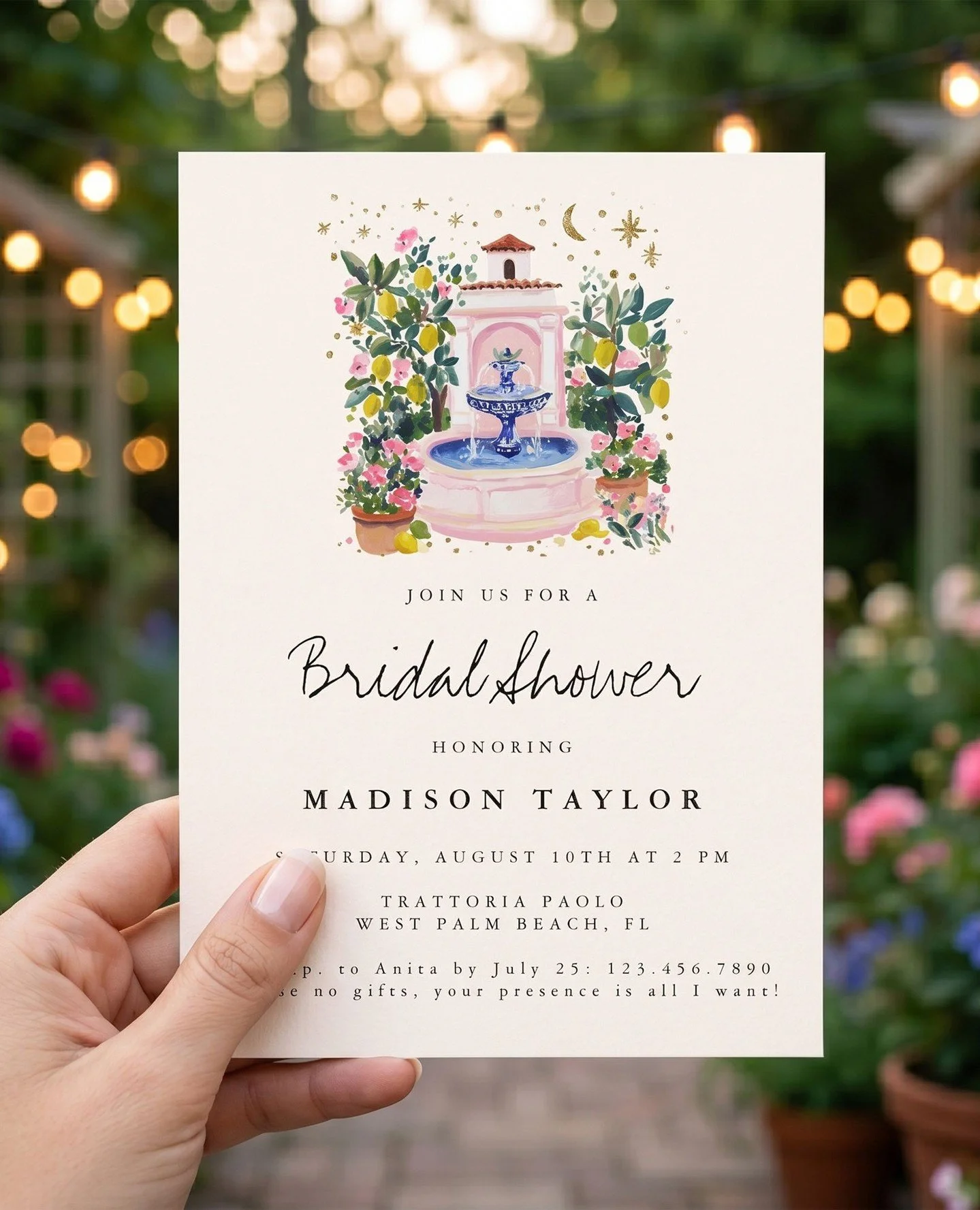 Bring the vibrant charm of a sun-drenched Mediterranean afternoon to the bride-to-be&rsquo;s special day with this Italian themed bridal shower invitation. ⁠
⁠
This is a fully customizable invitation template - personalize it with your own event info