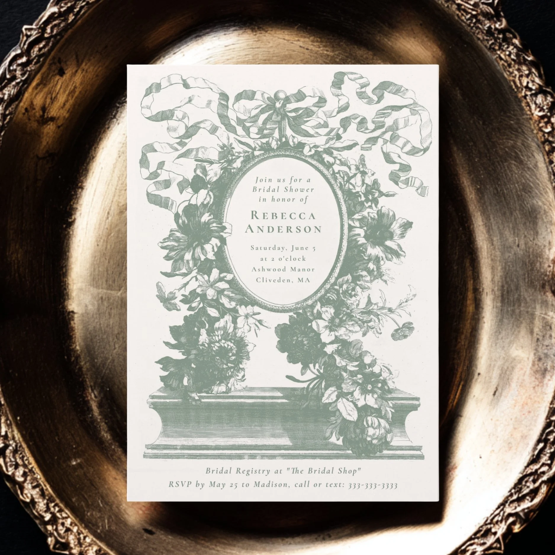 Vintage Floral Sage Green Bridal Shower Invitation