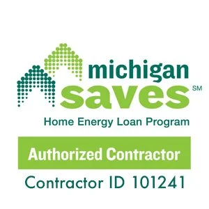 Michigan Saves Authorized Contractor logo with contractor ID, showing Expert Heating and Cooling as an authorized contractor.