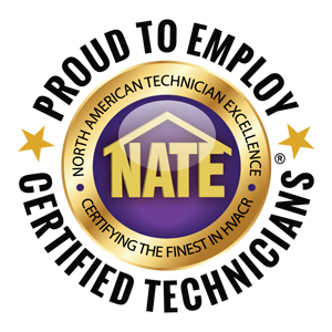 NATE North American Technician Excellence logo, proudly employing certified HVAC technicians at Expert Heating and Cooling.