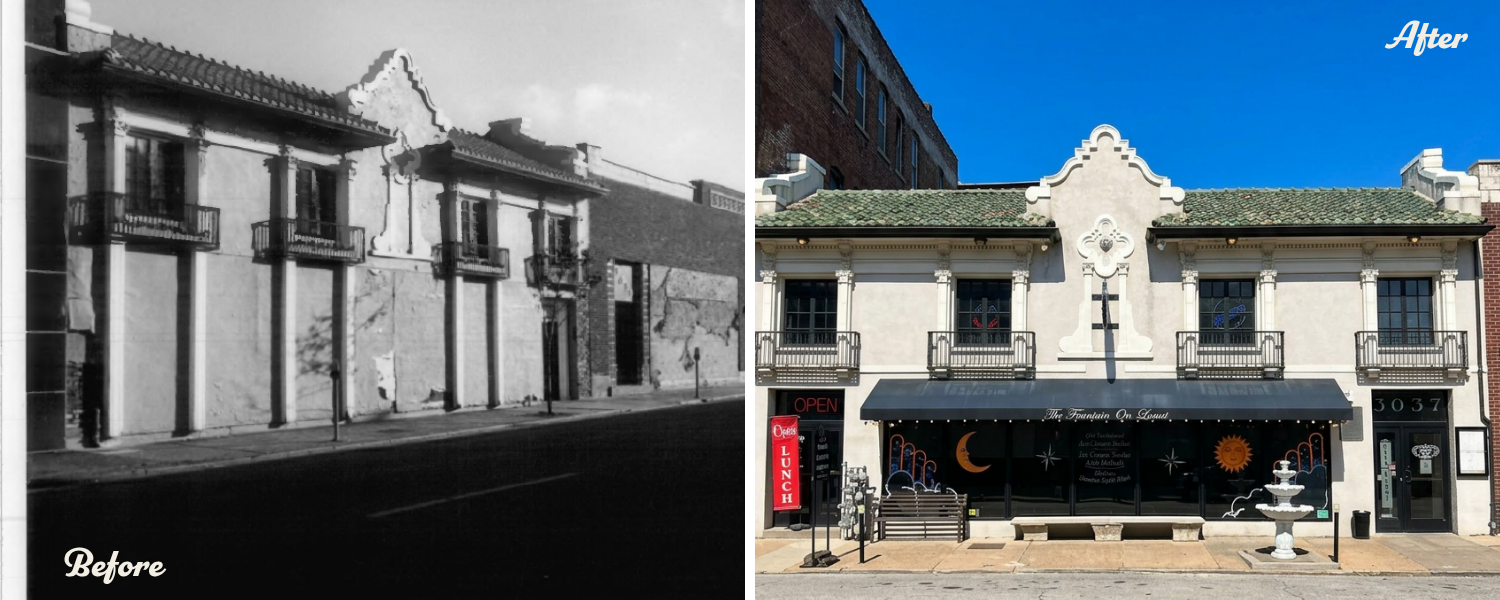 Before and After Shots of The Fountain on Locust as renovated by Joy Grdnic