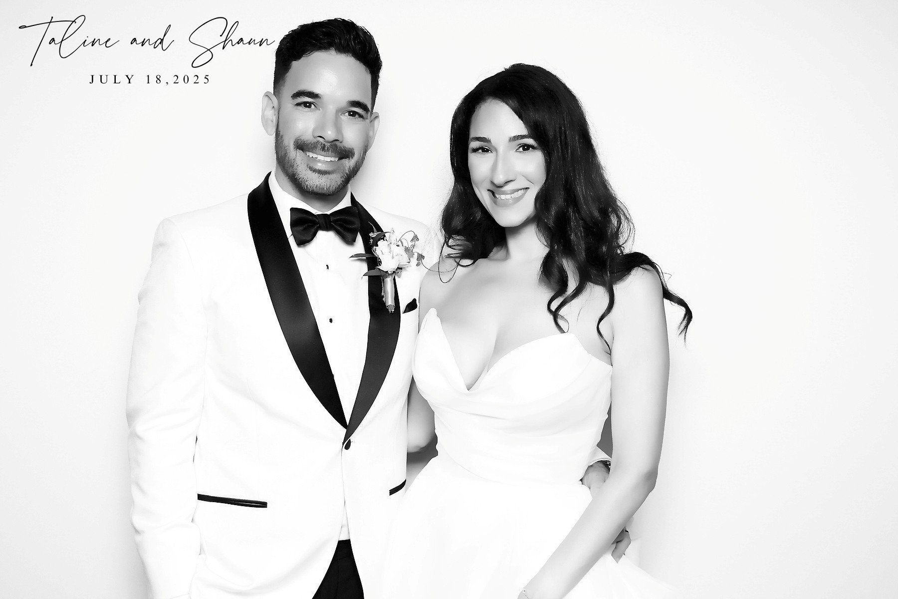 Black & white glam photo booth from a luxury Woodland Hills, CA wedding