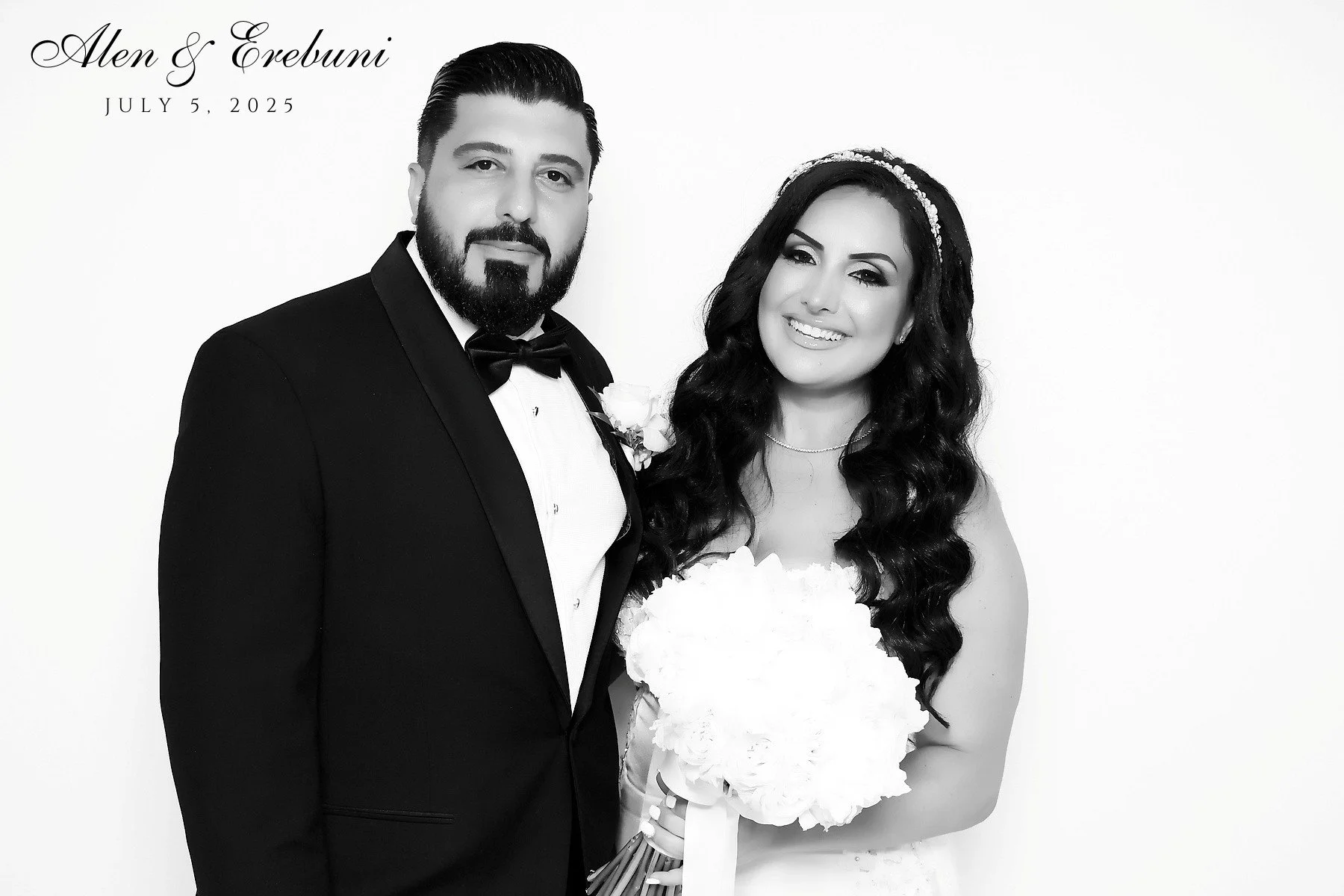 Black & white glam booth photo from a luxury wedding.
