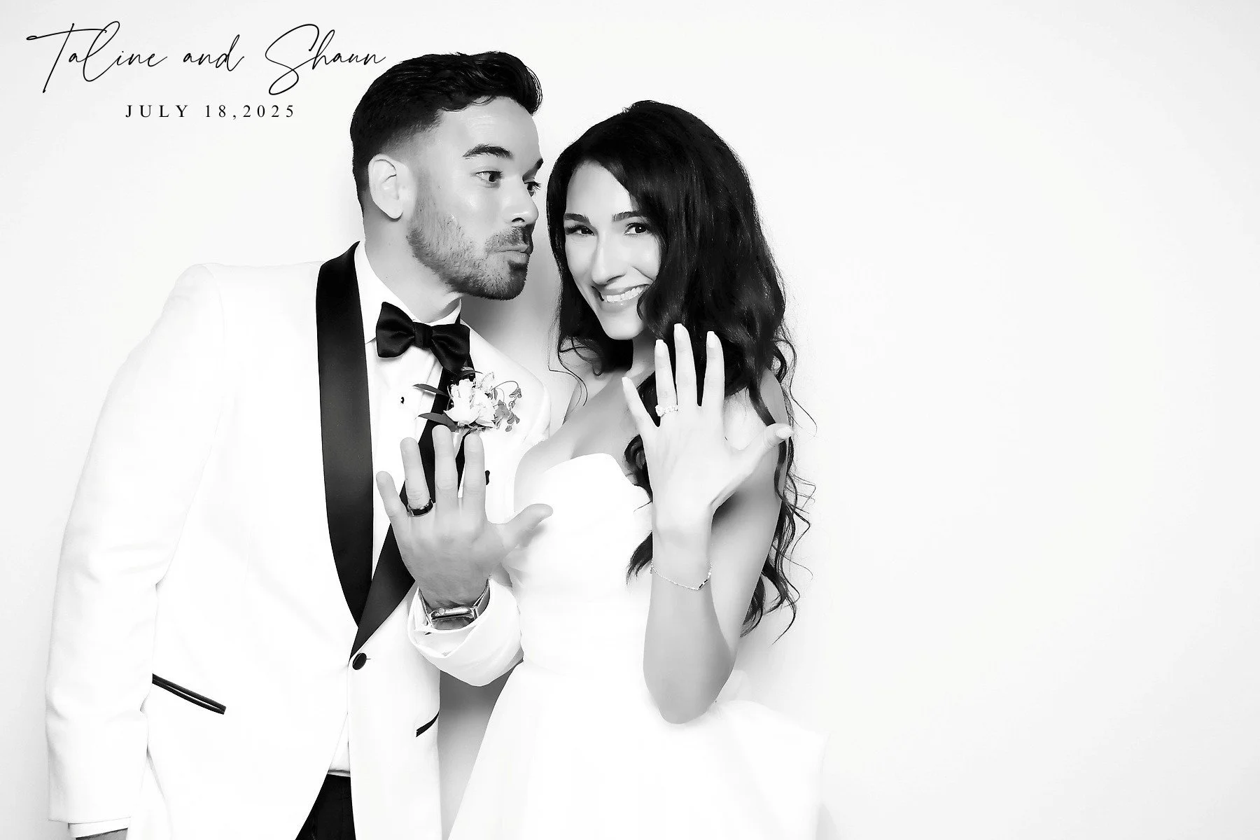 Black & white glam booth photo from a luxury wedding.