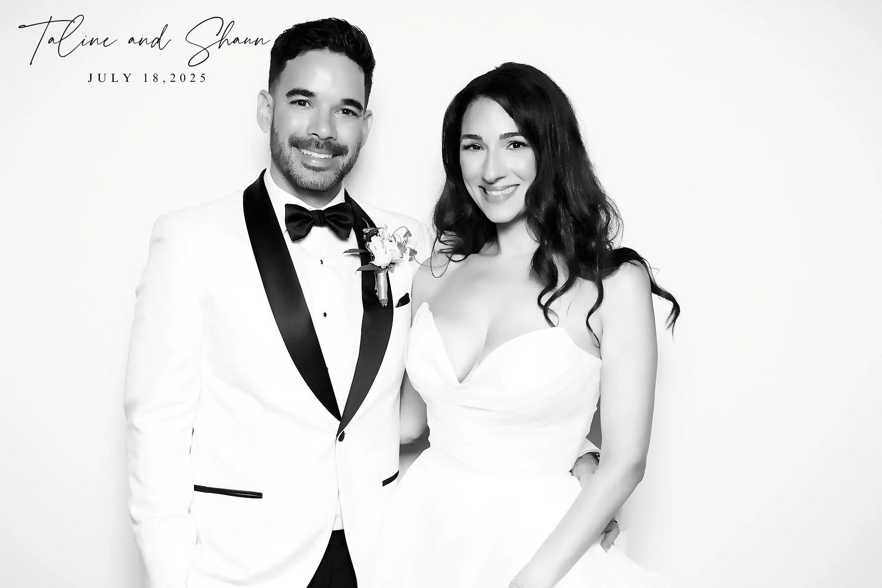 Black & white glam booth photo from a luxury wedding.