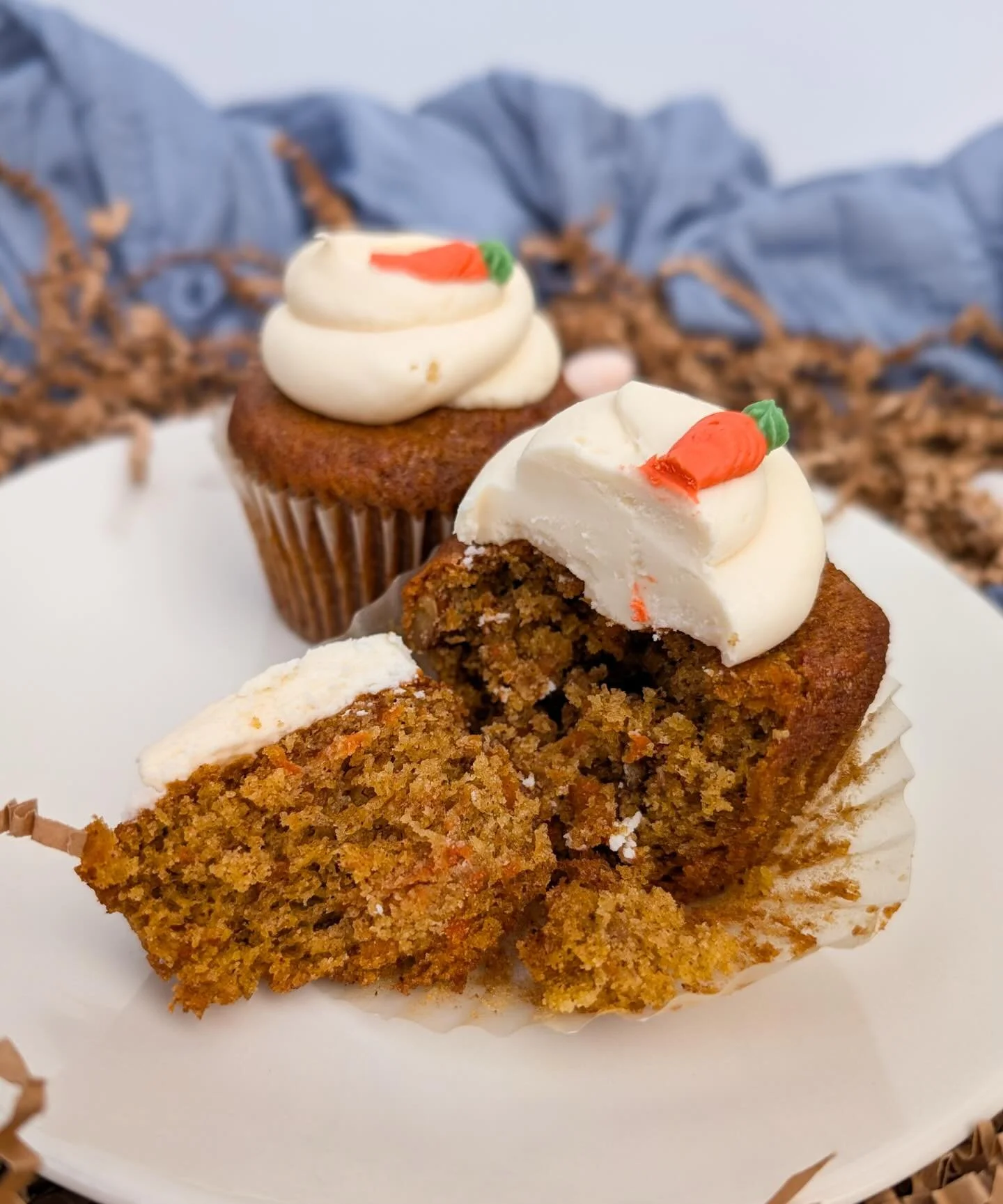 Carrot cupcakes! You know you want &lsquo;em! Preorder a box for Easter at the link in our bio 🥕🐣&hearts;️