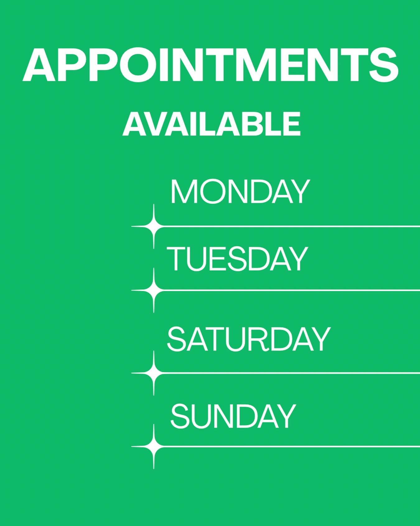 Updated availability for 2026 (how is it March already?!). If you&rsquo;re unable to find a date or time that suits, please feel free to contact me to arrange an alternative time x