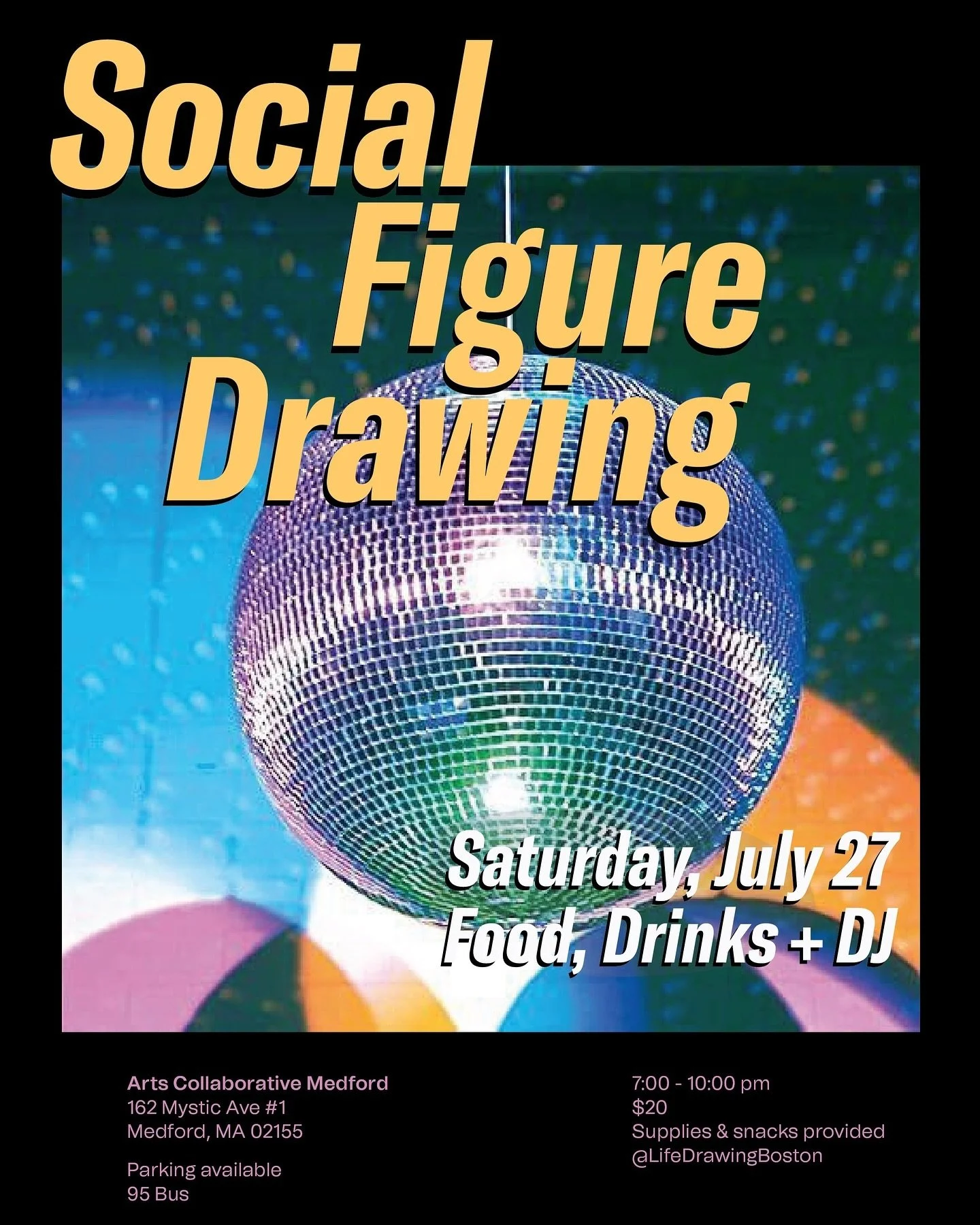 We are so excited to host @lifedrawingboston in our space tomorrow night for a long pose and social drawing session. There will be a DJ, snacks, and great conversation. Be sure to RSVP or drop in for this very special evening.🪩