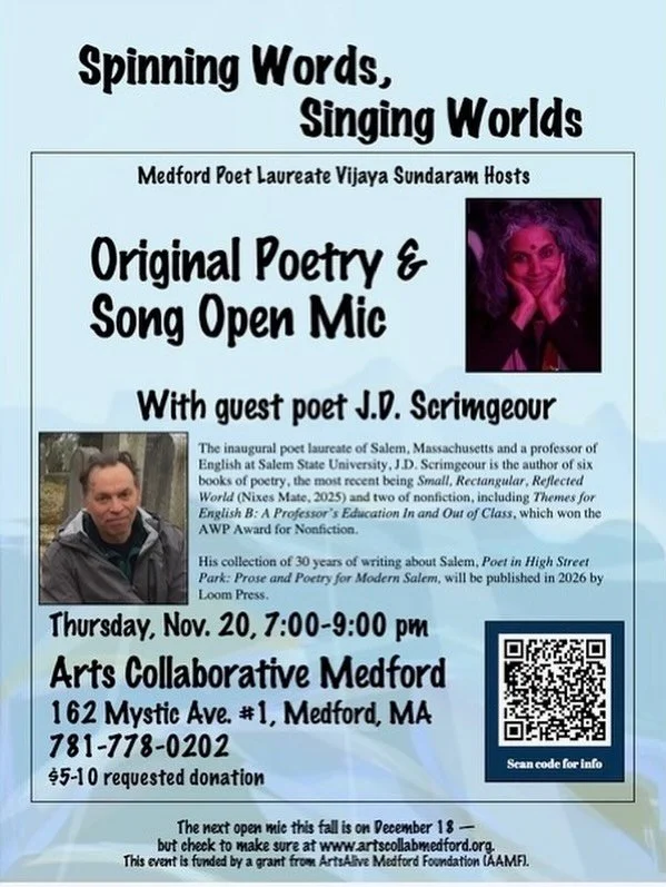 Poets, dreamers, and song-writers&mdash;we want to see you, hear you, and welcome you! Bring an original poem, story, or song to read or sing. We&rsquo;ll provide a microphone and podium.

This month our featured poet is J.D Scrimgeour, the inaugural