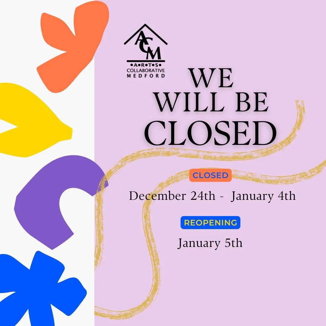 The holidays are upon us! ACM will be open through Tuesday December 23rd, with open hours every day. We will be closed from December 24th - January 5th. Check our website for all events in the New Year! Happy celebrating you and yours. 🩷

#happyholi