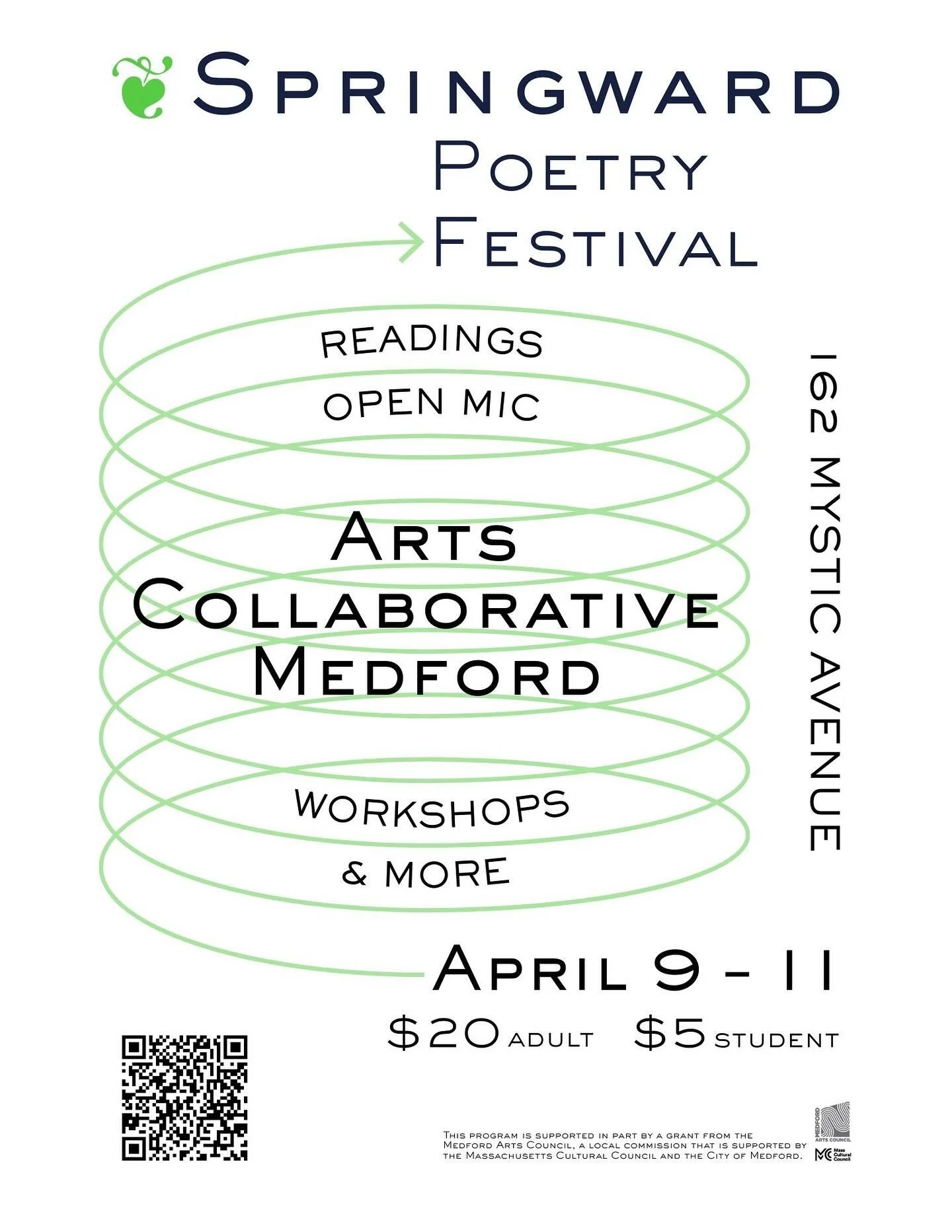 When it&rsquo;s April with showers sweet, poets in Medford come to meet at ACM for the inaugural Springward Poetry Festival!

This weekend event&mdash;April 9 to 11&mdash;is open to the public and will feature poets from across Massachusetts and beyo
