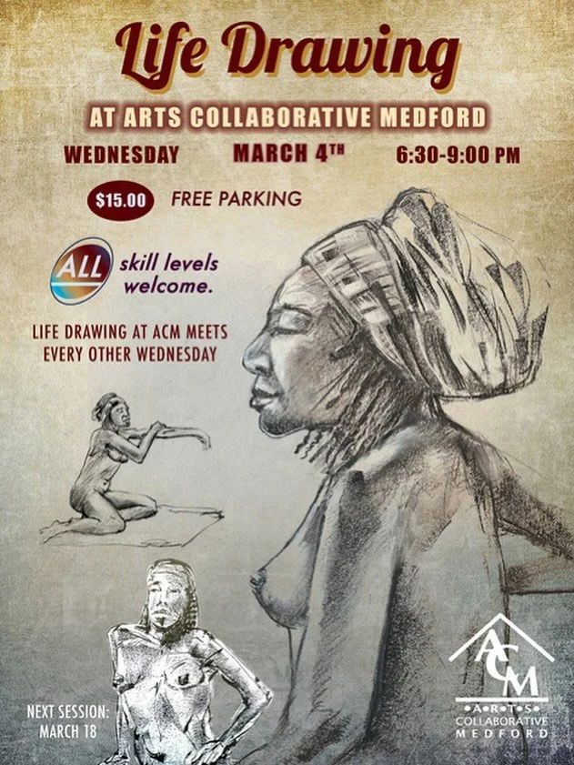 Live Figure Drawing Sessions
Every other Wednesday

$15; pre-register or drop-in on March 4.

This is a non-instructor lead live drawing session. All sessions are in person, and will be with a nude or lightly clothed model. There will be a studio mon
