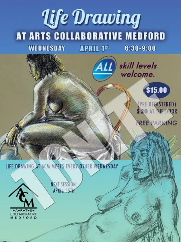 Live Figure Drawing Sessions
Every other Wednesday

$15; pre-register

$20; drop-in

This is a non-instructor lead live drawing session. All sessions are in person, and will be with a nude or lightly clothed model. There will be a studio monitor pres
