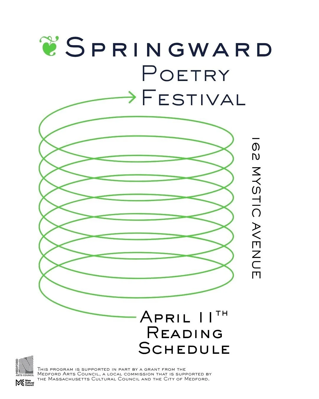 Check out this lineup for Saturday at the Springward Poetry Festival:

1:00&mdash;Our Laureates I
&bull; Miriam O&rsquo;Neal
&bull; Jennifer Barber
&bull; Philip Hasouris
&bull; Terry E. Carter

5:00&mdash;Black Ocean 20th Anniversary 
&bull; Janaka 