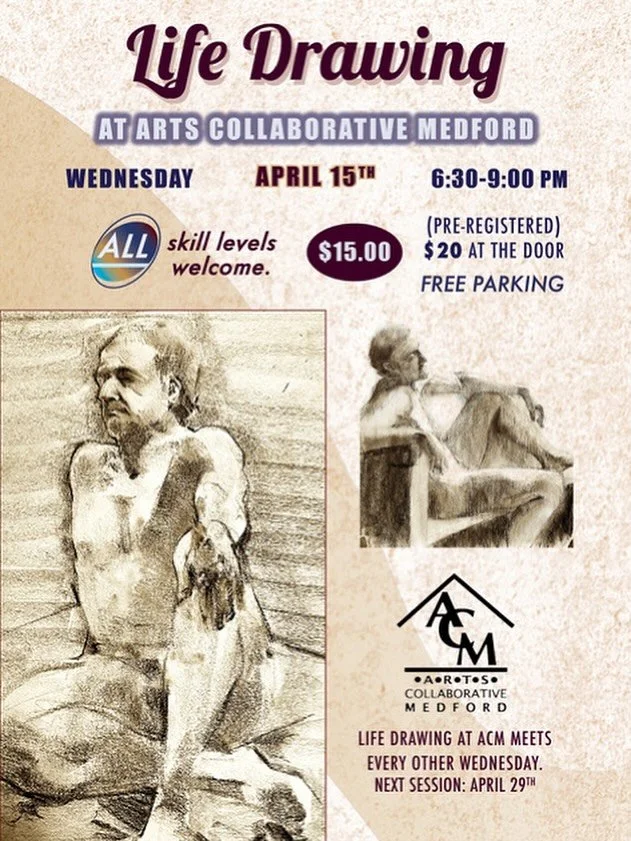 Join us this Wednesday, April 15, at 6:30 and every other Wednesday for live drawing. 

$15 preregister / $20 drop-in

This is a non-instructor lead live drawing session. All sessions are in person, and will be with a nude or lightly clothed model. T