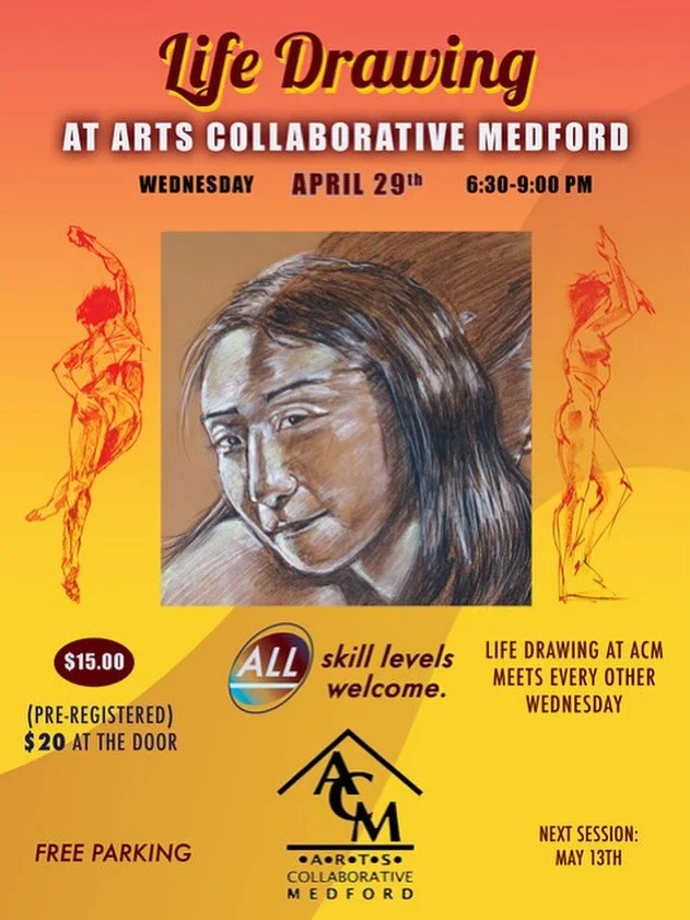 Live Figure Drawing Sessions
April 29, 6:30&ndash;9:00 and every other Wednesday

$15 pre-register
$20 drop-in

This is a non-instructor lead live drawing session. All sessions are in person, and will be with a nude or lightly clothed model. There wi