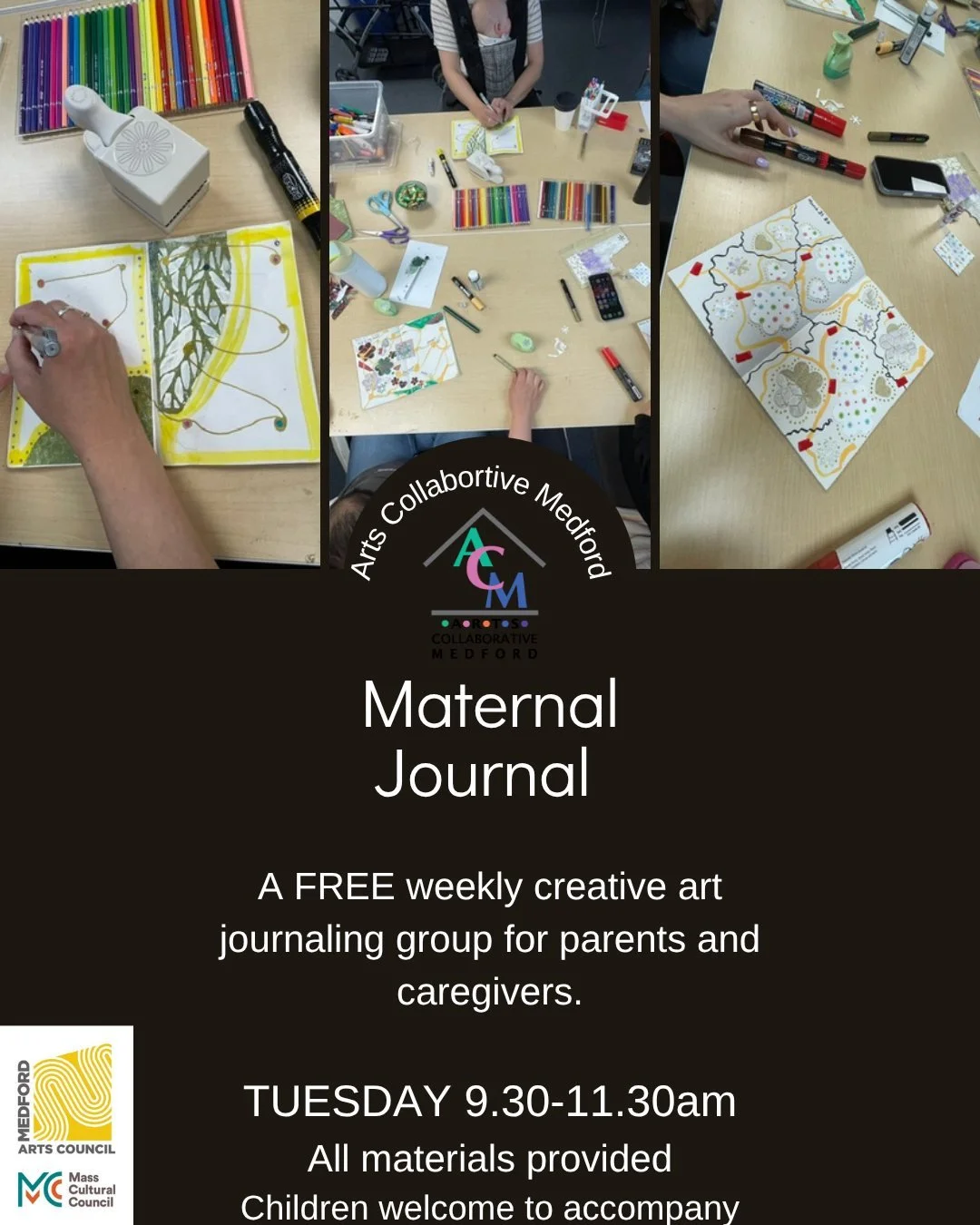 Come and Create! 
Tuesday 9:30am - Maternal Journaling (free!)
Wednesday 6pm - Junk Journal ($40 first time; $5 repeat drop-in)