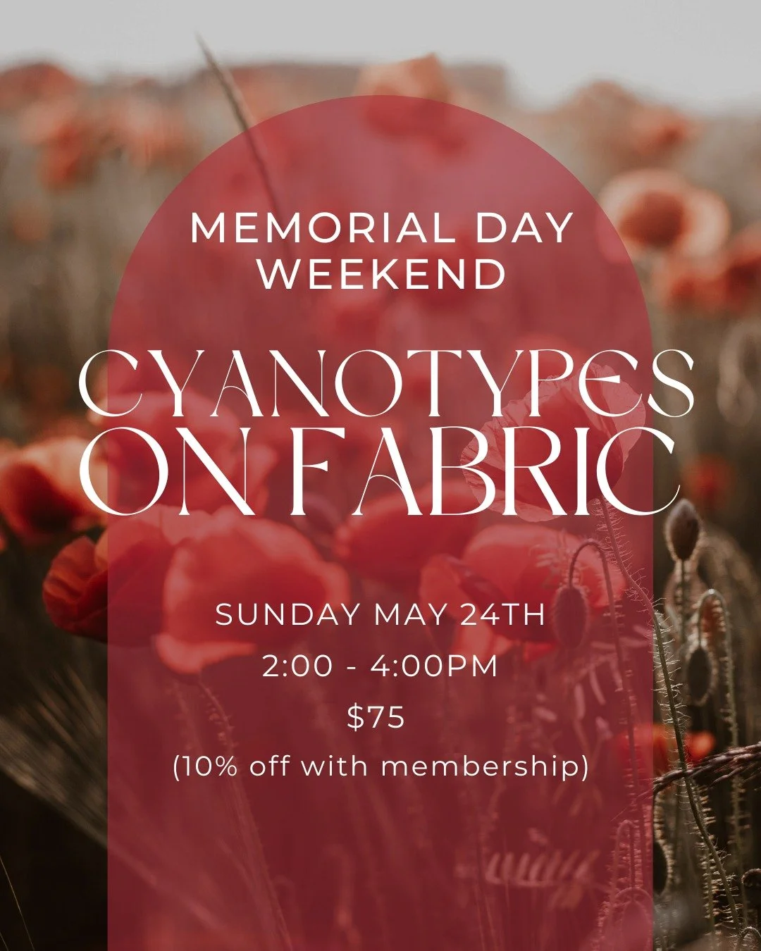 Spend your Memorial Day weekend making wearable art with sunshine ☀️ Join us this Sunday for our Cyanotype on Fabric Workshop and explore this historic photographic process beyond paper and into textiles. Through hands-on experiments on paper and fab