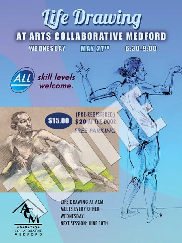 Live Figure Drawing Sessions
May 27 at 6:30, and every other Wednesday each month. 

$15 if you preregister
$20 at the door 

This is a non-instructor lead live drawing session. All sessions are in person, and will be with a nude or lightly clothed m