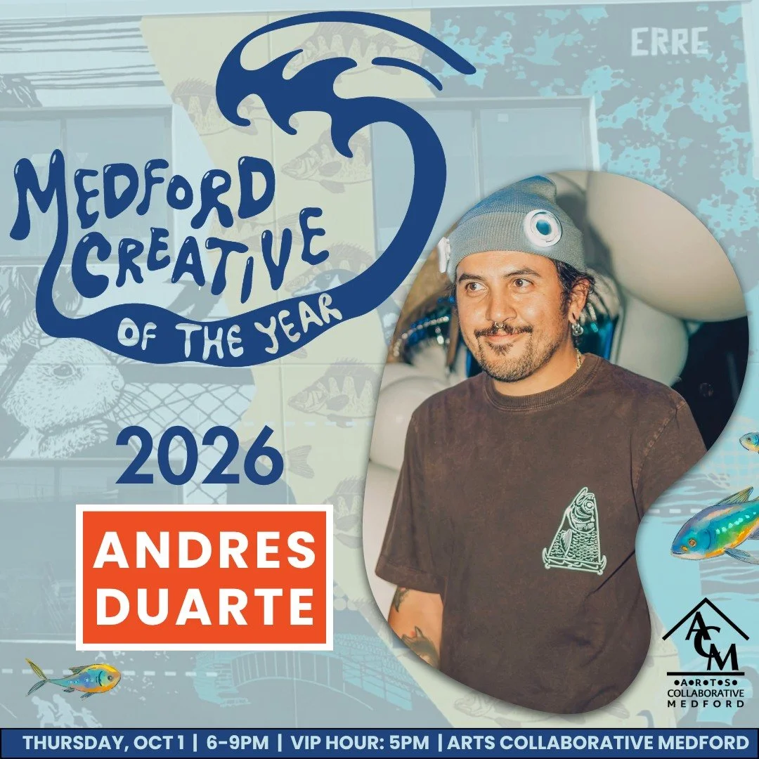 The Medford Creative of the Year Award honors an artist or arts worker who enriches Medford through innovative ideas that foster connection and community and this year, ACM is proud to honor Andres Duarte.@nxnandres 

Come early to our SPLASH VIP hou