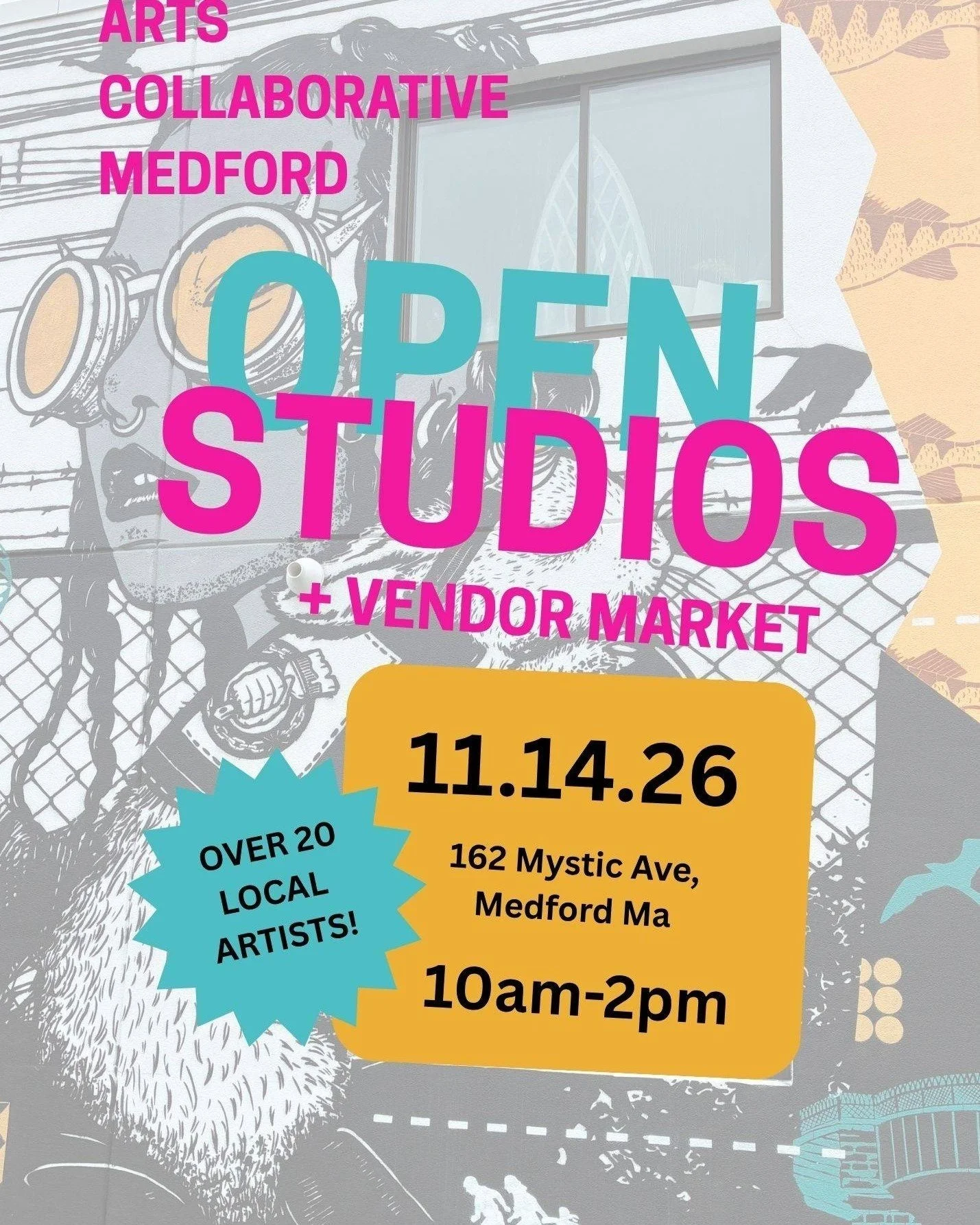 Arts Collaborative Medford Open Studios

FREE

10am-2pm

Step inside the studios of Arts Collaborative Medford&rsquo;s resident artists and get a behind-the-scenes look at where the creative process happens. Meet the artists, see their workspaces, le