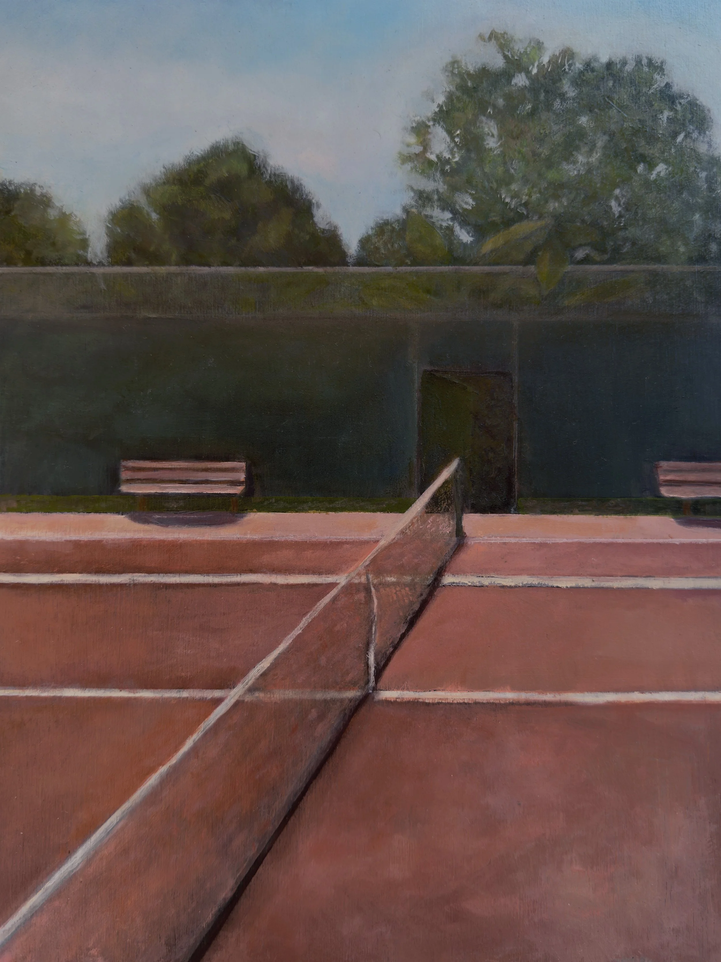 Tennis court, Oil on board, 12"x9"