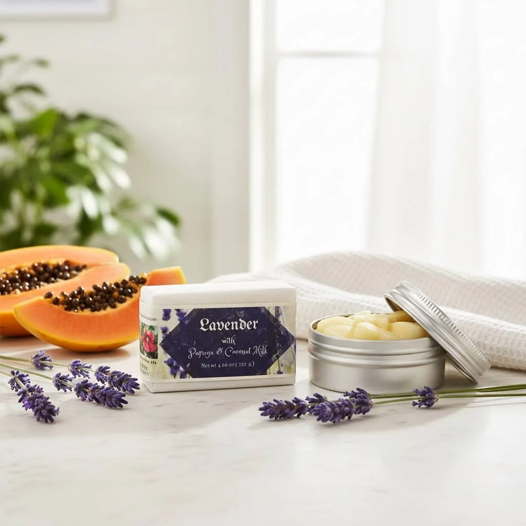 Lavender Papaya Body Soap & Cocoa Butter Lotion Bar – Organic Vegan Set